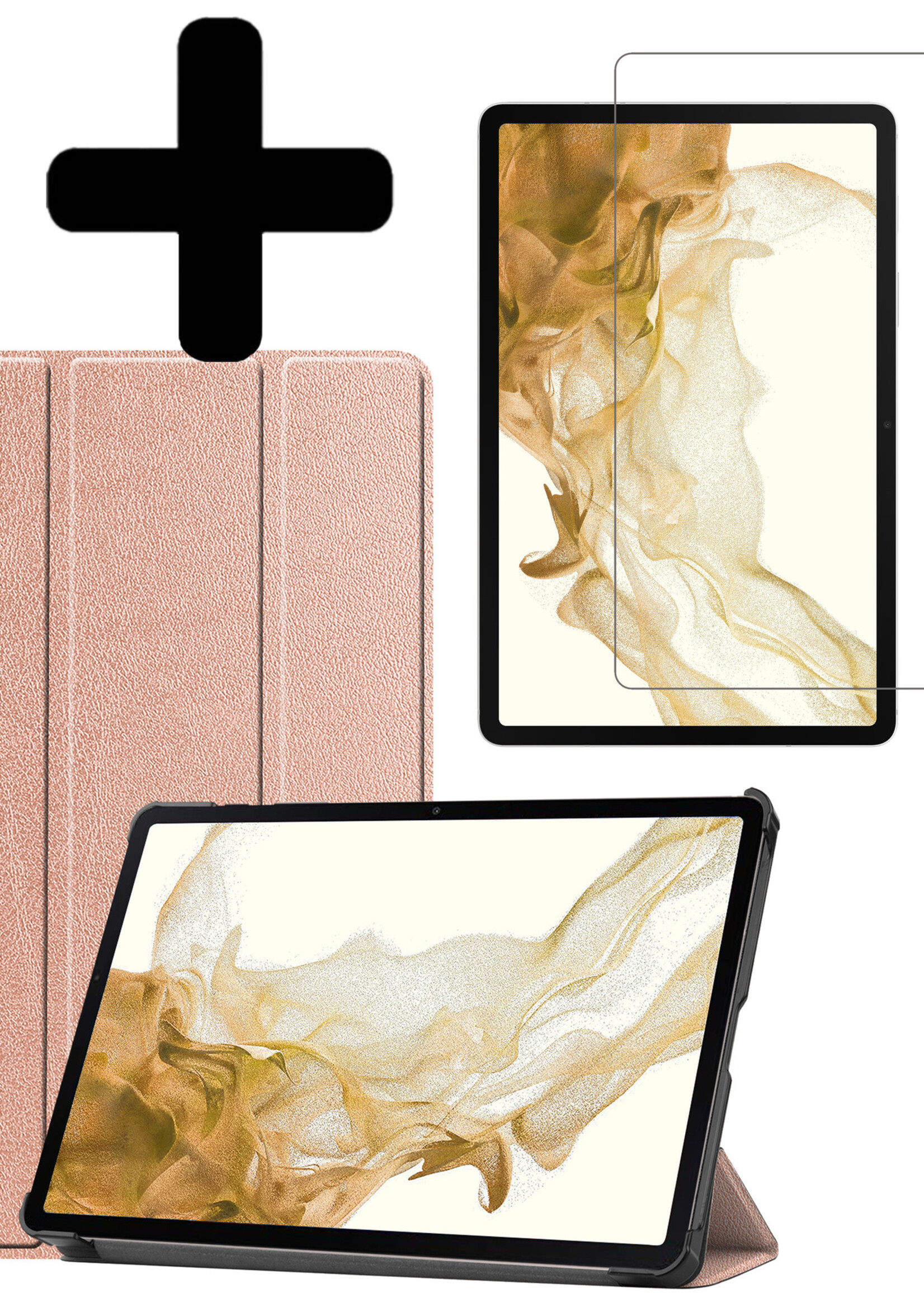 LUQ Hoes Geschikt voor Samsung Galaxy Tab S8 Hoes Luxe Hoesje Book Case Met Screenprotector - Hoesje Geschikt voor Samsung Tab S8 Hoes Cover - Rosé goud