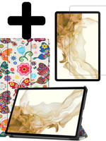LUQ LUQ Samsung Galaxy Tab S8 Hoes Met Screenprotector - Vlinders