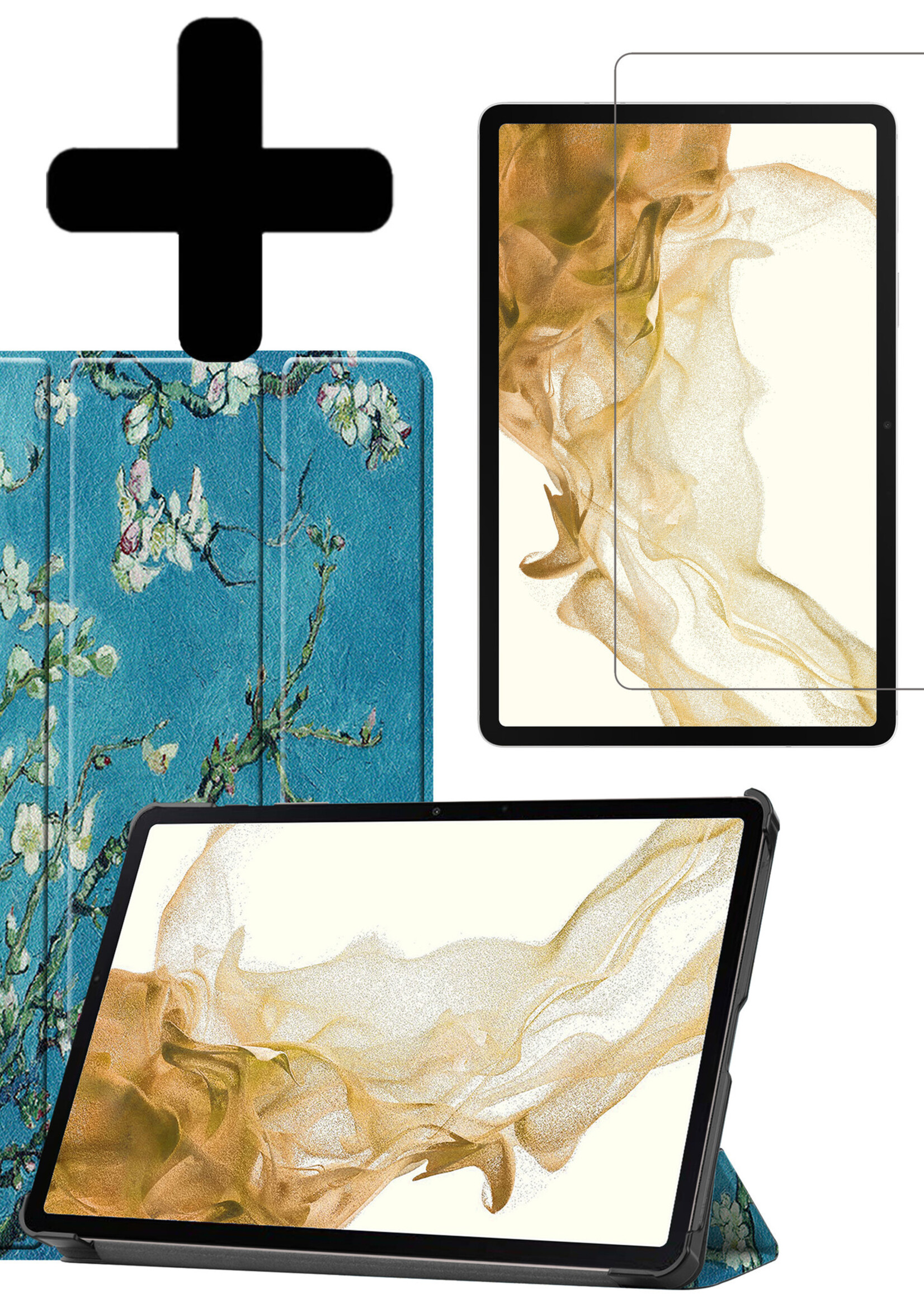 LUQ Hoes Geschikt voor Samsung Galaxy Tab S8 Plus Hoes Luxe Hoesje Book Case Met Screenprotector - Hoesje Geschikt voor Samsung Tab S8 Plus Hoes Cover - Bloesem