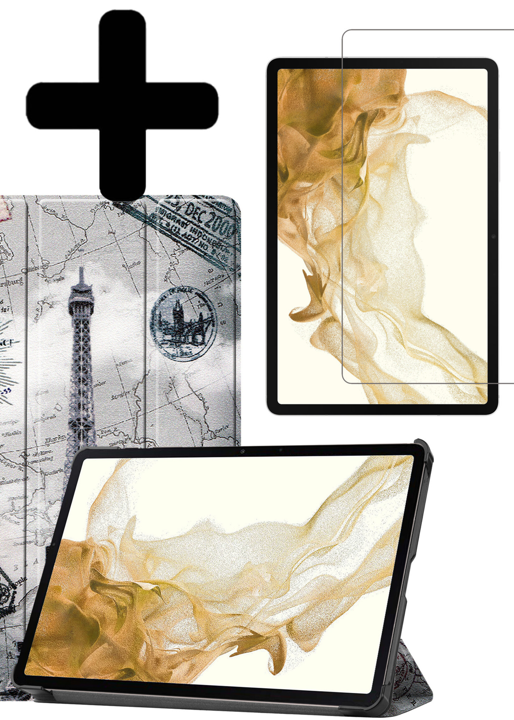 LUQ Hoes Geschikt voor Samsung Galaxy Tab S8 Plus Hoes Luxe Hoesje Book Case Met Screenprotector - Hoesje Geschikt voor Samsung Tab S8 Plus Hoes Cover - Eiffeltoren