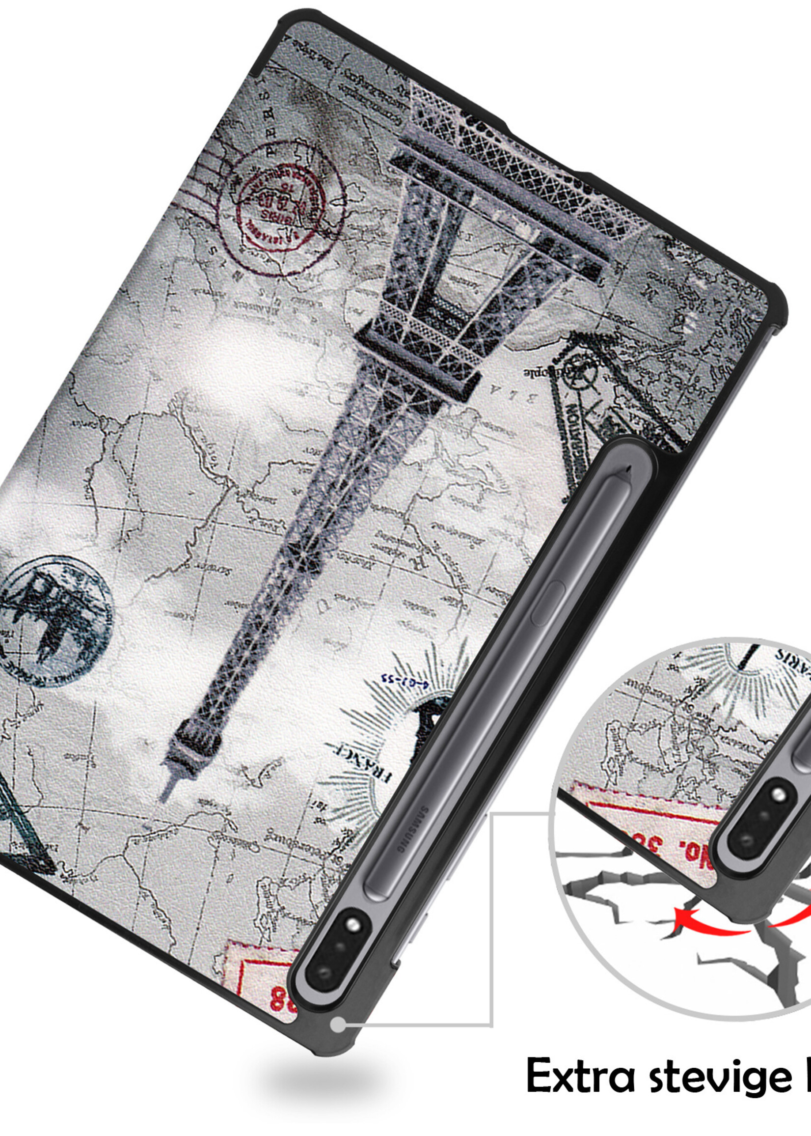 LUQ Hoes Geschikt voor Samsung Galaxy Tab S8 Plus Hoes Luxe Hoesje Book Case Met Screenprotector - Hoesje Geschikt voor Samsung Tab S8 Plus Hoes Cover - Eiffeltoren