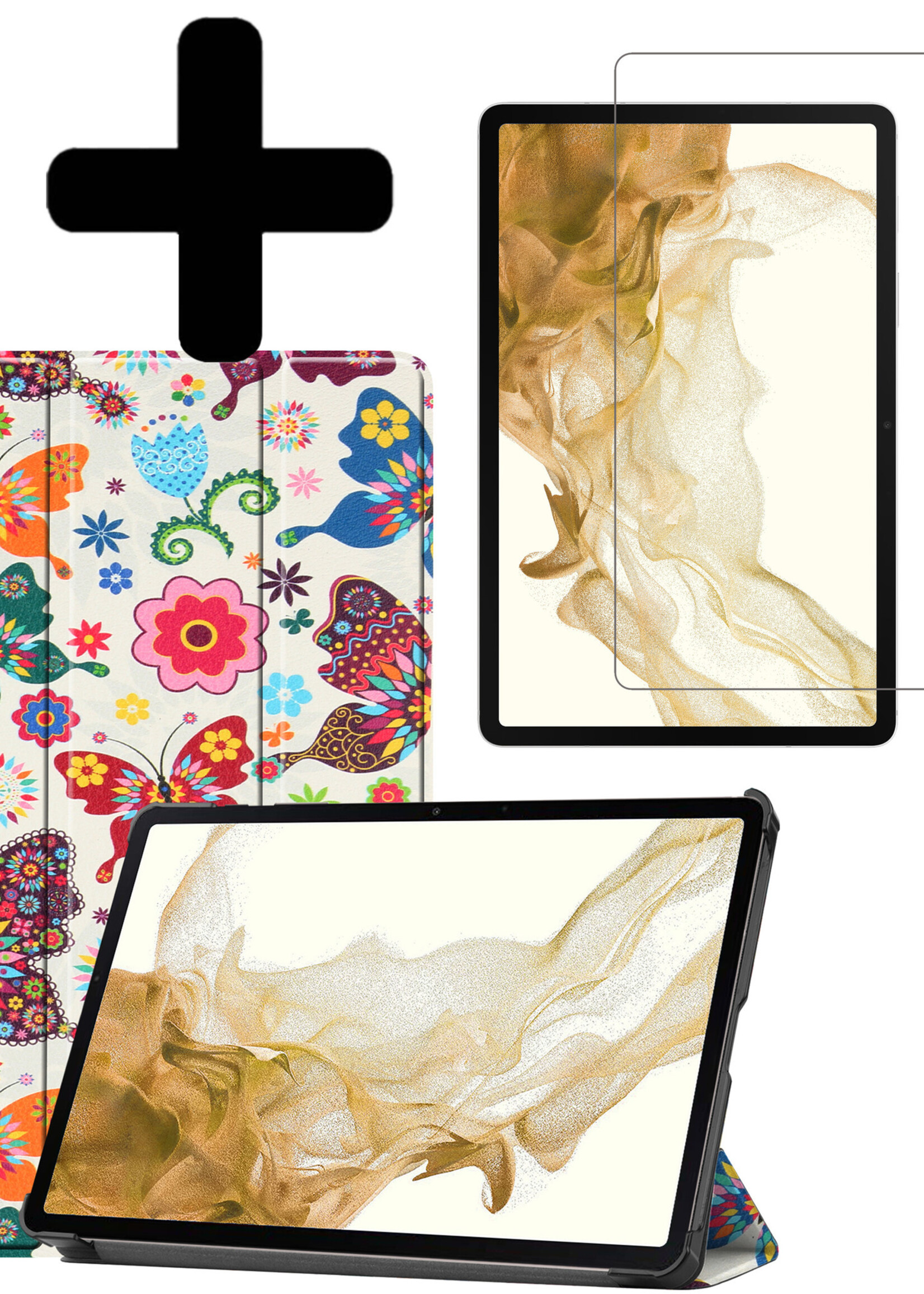 LUQ Hoes Geschikt voor Samsung Galaxy Tab S8 Plus Hoes Luxe Hoesje Book Case Met Screenprotector - Hoesje Geschikt voor Samsung Tab S8 Plus Hoes Cover - Vlinders