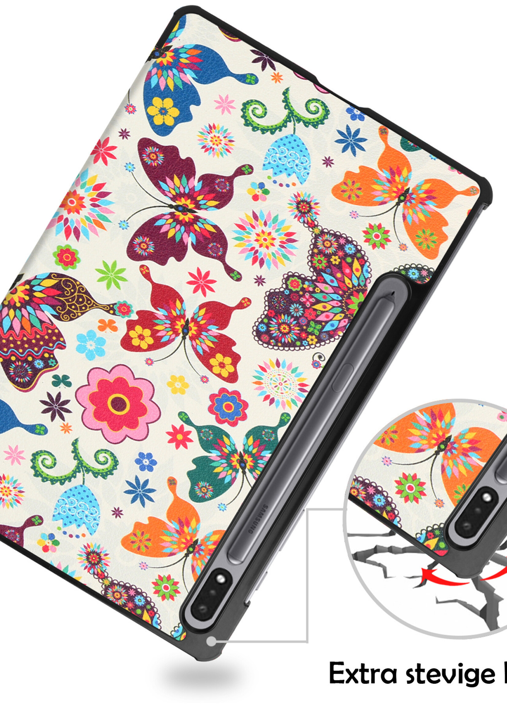 LUQ Hoes Geschikt voor Samsung Galaxy Tab S8 Plus Hoes Luxe Hoesje Book Case Met Screenprotector - Hoesje Geschikt voor Samsung Tab S8 Plus Hoes Cover - Vlinders