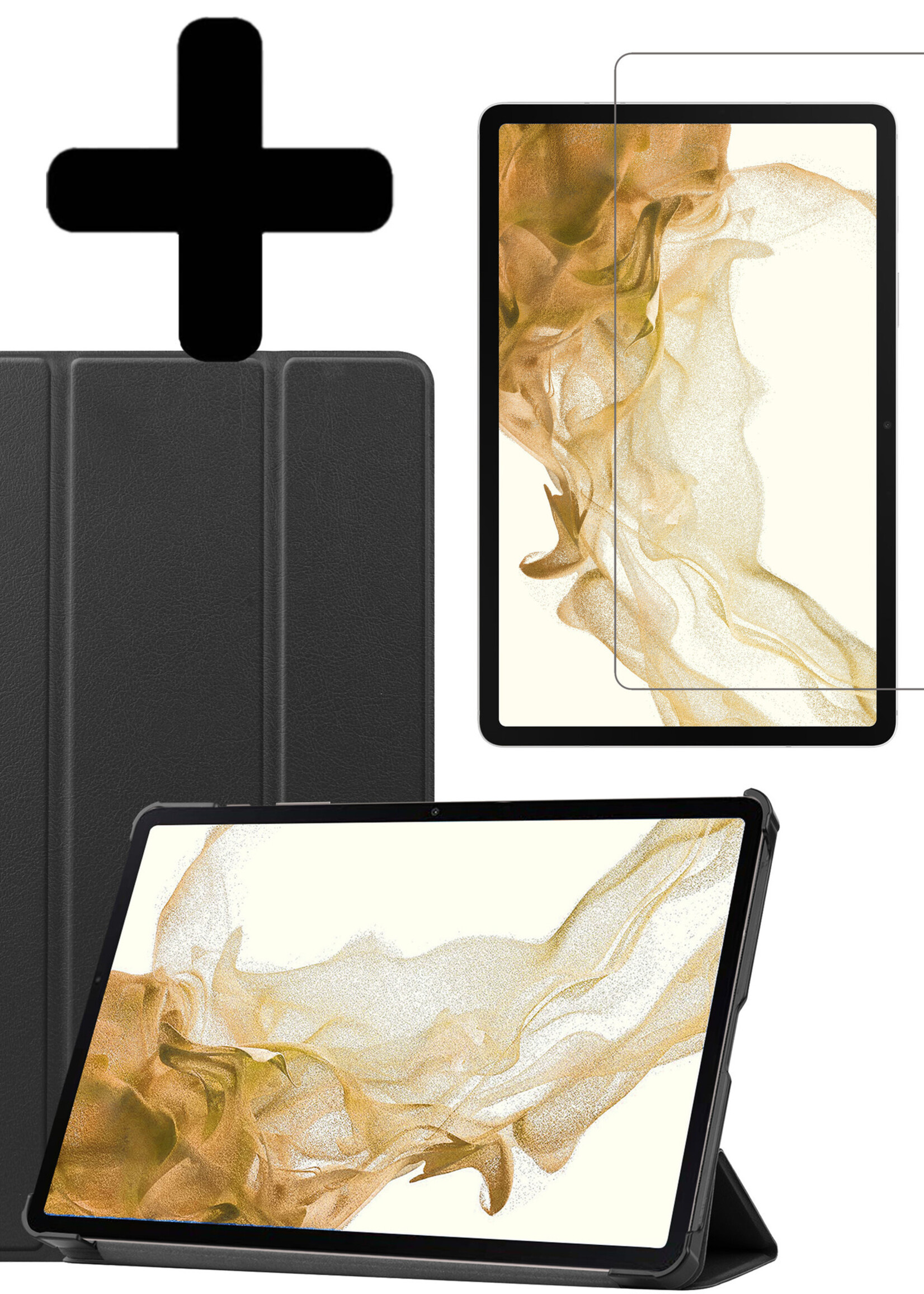 LUQ Hoes Geschikt voor Samsung Galaxy Tab S8 Plus Hoes Luxe Hoesje Book Case Met Screenprotector - Hoesje Geschikt voor Samsung Tab S8 Plus Hoes Cover - Zwart