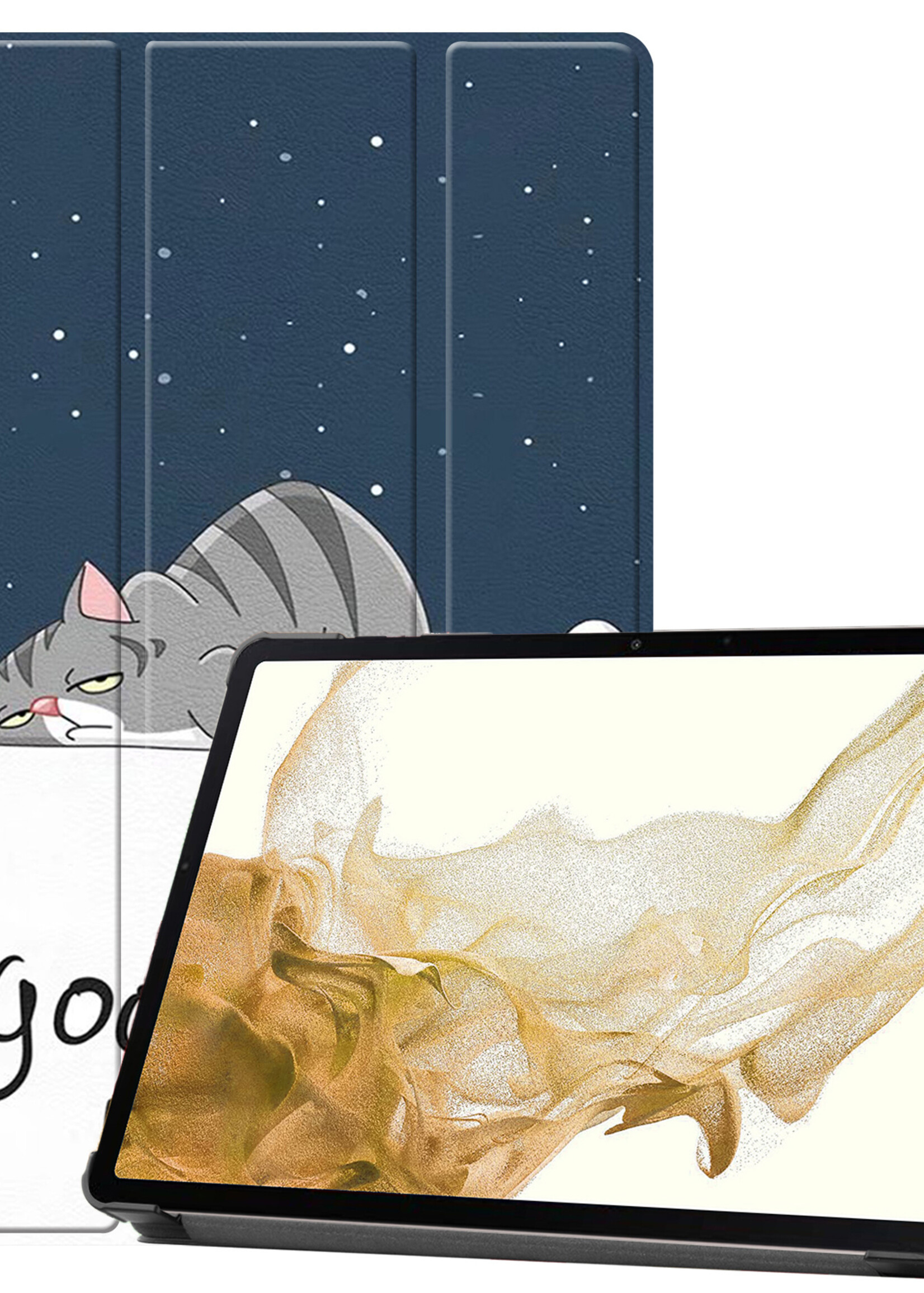 LUQ Hoes Geschikt voor Samsung Galaxy Tab S8 Ultra Hoes Luxe Hoesje Book Case - Hoesje Geschikt voor Samsung Tab S8 Ultra Hoes Cover - Kat