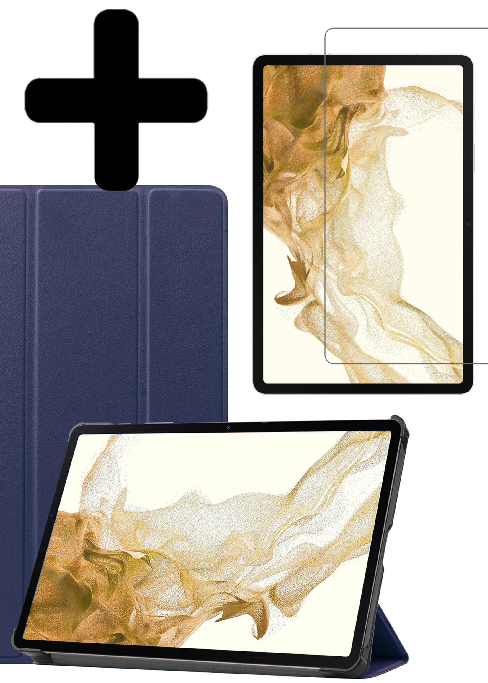 LUQ Hoes Geschikt voor Samsung Galaxy Tab S8 Ultra Hoes Luxe Hoesje Book Case Met Screenprotector - Hoesje Geschikt voor Samsung Tab S8 Ultra Hoes Cover - Donkerblauw