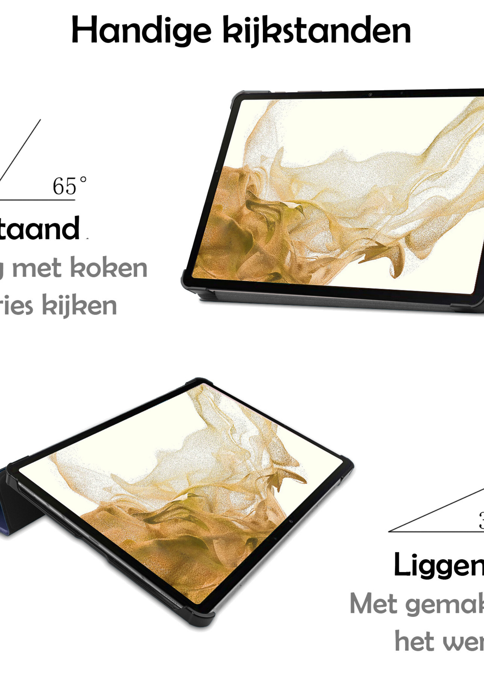 LUQ Hoes Geschikt voor Samsung Galaxy Tab S8 Ultra Hoes Luxe Hoesje Book Case Met Screenprotector - Hoesje Geschikt voor Samsung Tab S8 Ultra Hoes Cover - Donkerblauw