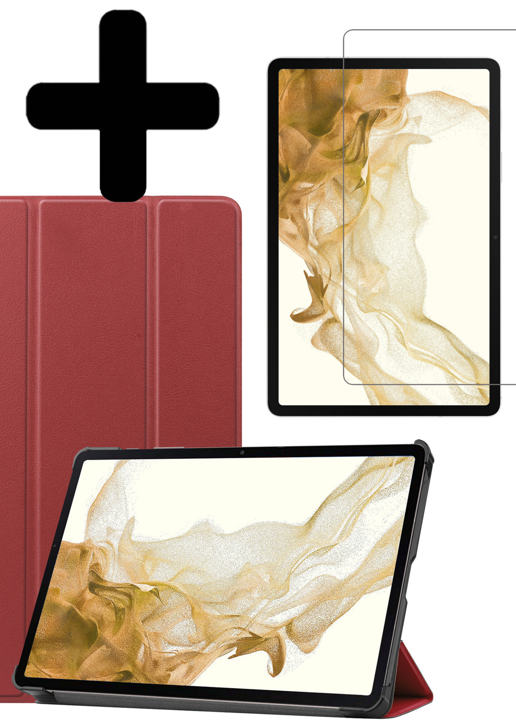 LUQ Hoes Geschikt voor Samsung Galaxy Tab S8 Ultra Hoes Luxe Hoesje Book Case Met Screenprotector - Hoesje Geschikt voor Samsung Tab S8 Ultra Hoes Cover - Donkerrood