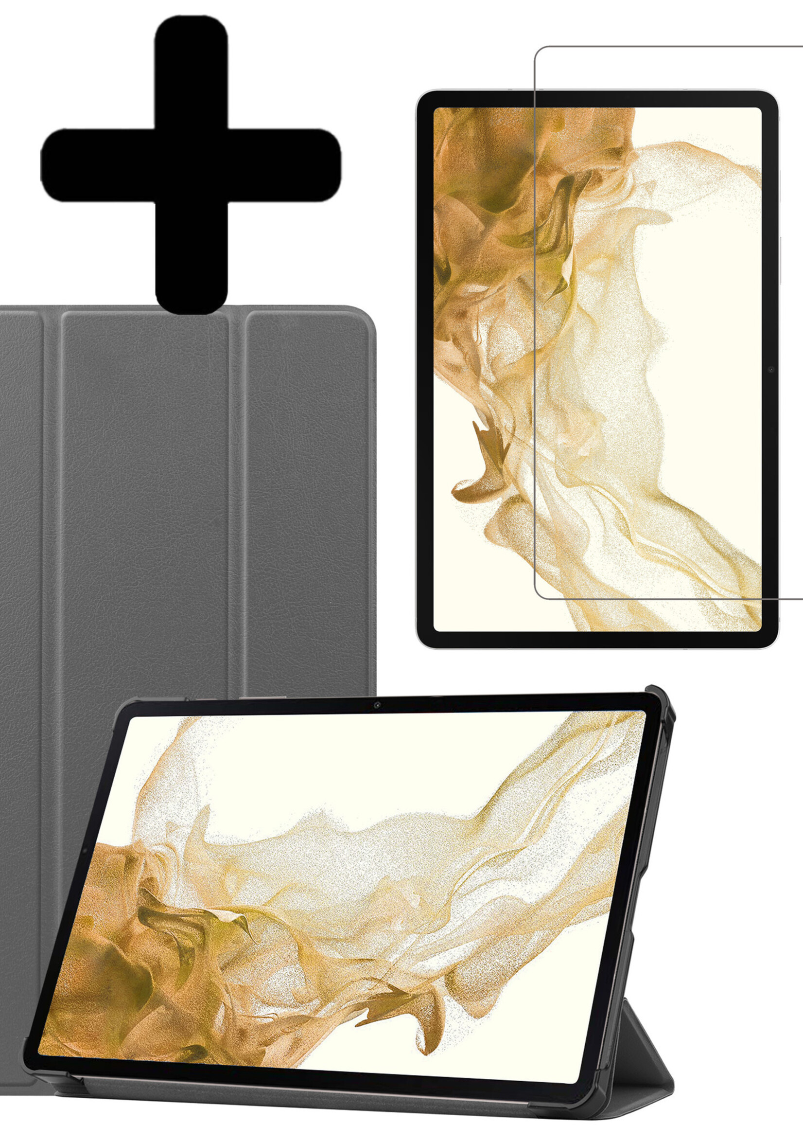 LUQ Hoes Geschikt voor Samsung Galaxy Tab S8 Ultra Hoes Luxe Hoesje Book Case Met Screenprotector - Hoesje Geschikt voor Samsung Tab S8 Ultra Hoes Cover - Grijs