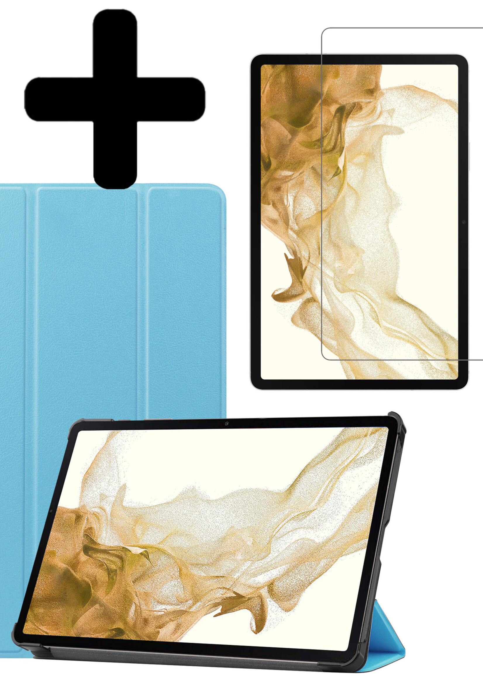 LUQ Hoes Geschikt voor Samsung Galaxy Tab S8 Ultra Hoes Luxe Hoesje Book Case Met Screenprotector - Hoesje Geschikt voor Samsung Tab S8 Ultra Hoes Cover - Lichtblauw