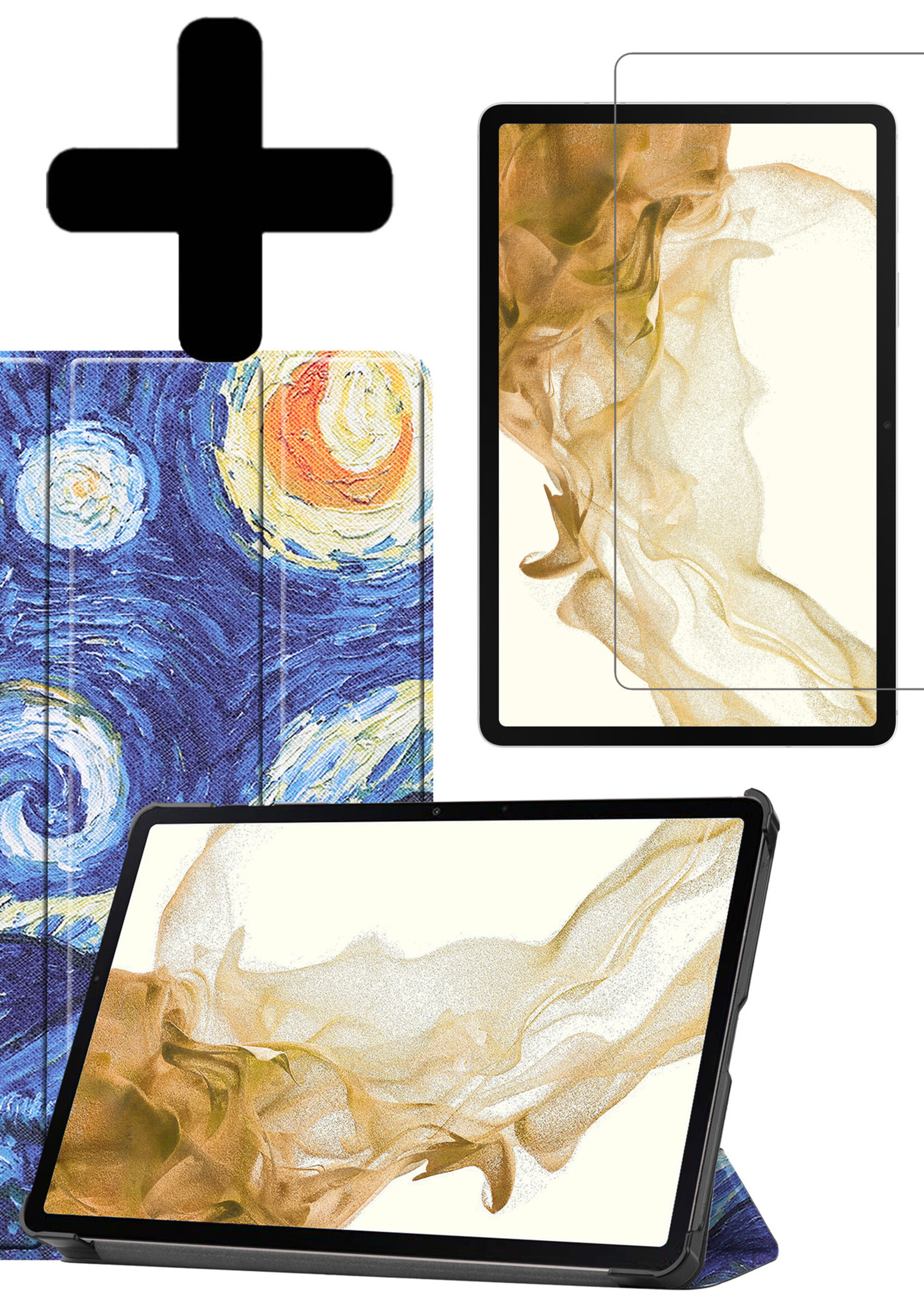 LUQ Hoes Geschikt voor Samsung Galaxy Tab S8 Ultra Hoes Luxe Hoesje Book Case Met Screenprotector - Hoesje Geschikt voor Samsung Tab S8 Ultra Hoes Cover - Sterrenhemel