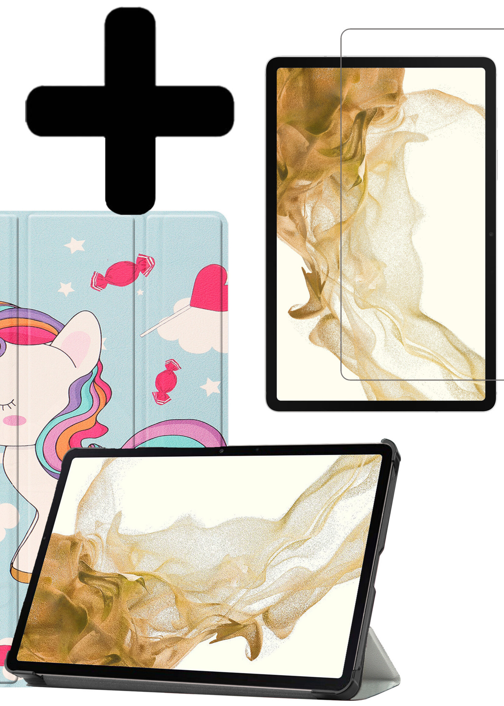 LUQ Hoes Geschikt voor Samsung Galaxy Tab S8 Ultra Hoes Luxe Hoesje Book Case Met Screenprotector - Hoesje Geschikt voor Samsung Tab S8 Ultra Hoes Cover - Eenhoorn