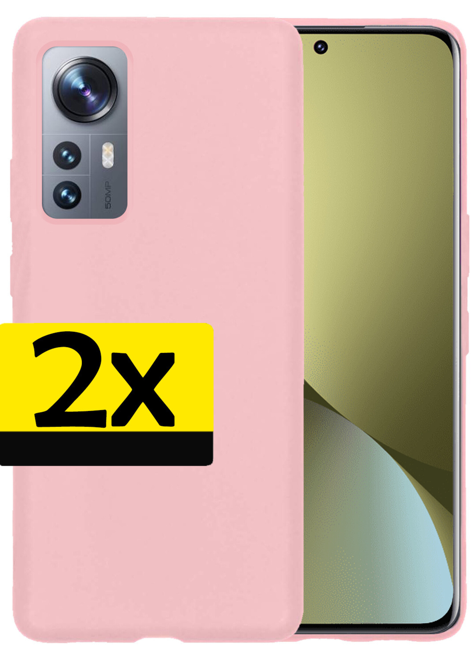 LUQ Hoesje Geschikt voor Xiaomi 12 Hoesje Siliconen Case - Hoes Geschikt voor Xiaomi 12 Hoes Siliconen - Lichtroze - 2 Stuks