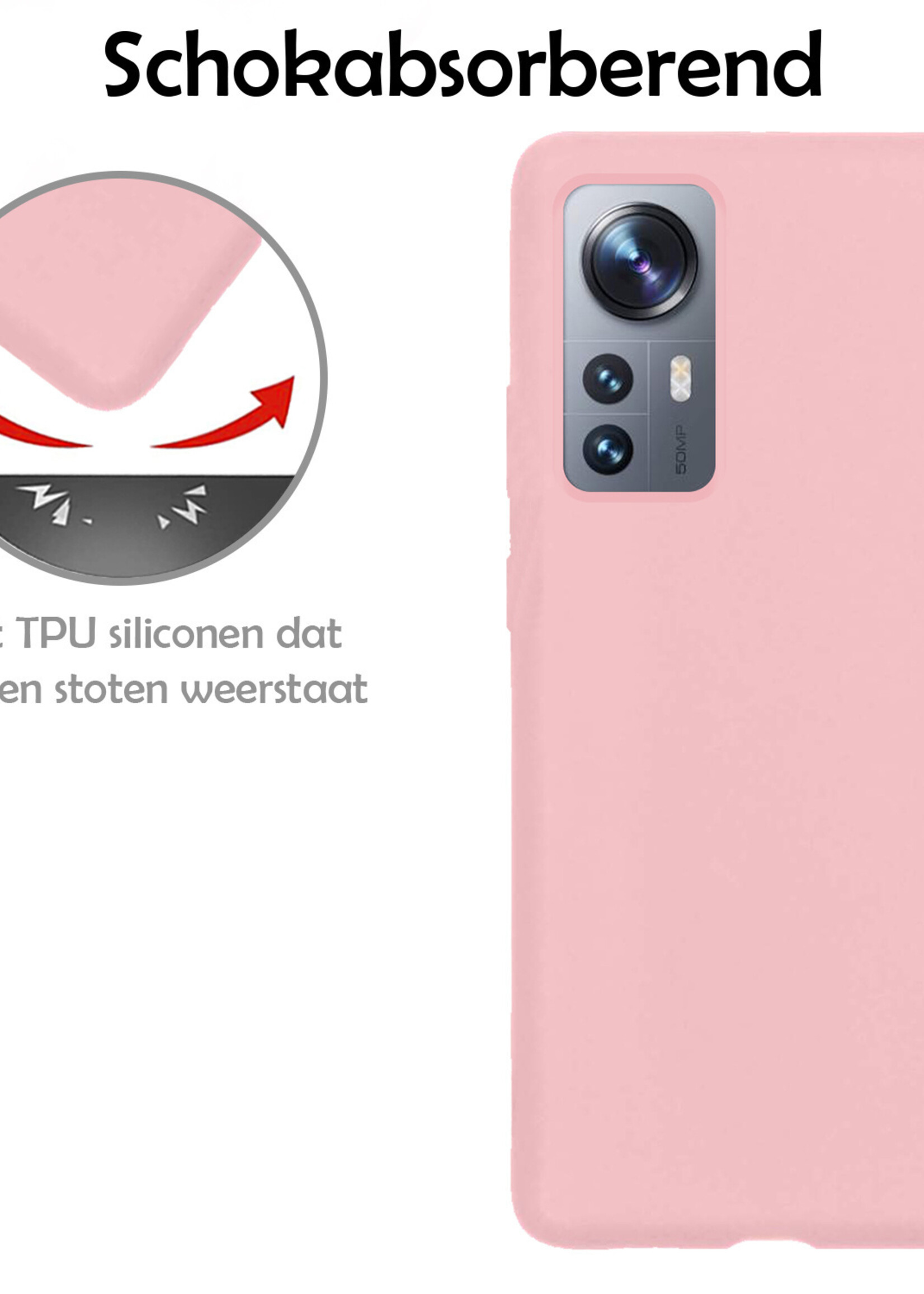 LUQ Hoesje Geschikt voor Xiaomi 12 Hoesje Siliconen Case - Hoes Geschikt voor Xiaomi 12 Hoes Siliconen - Lichtroze - 2 Stuks
