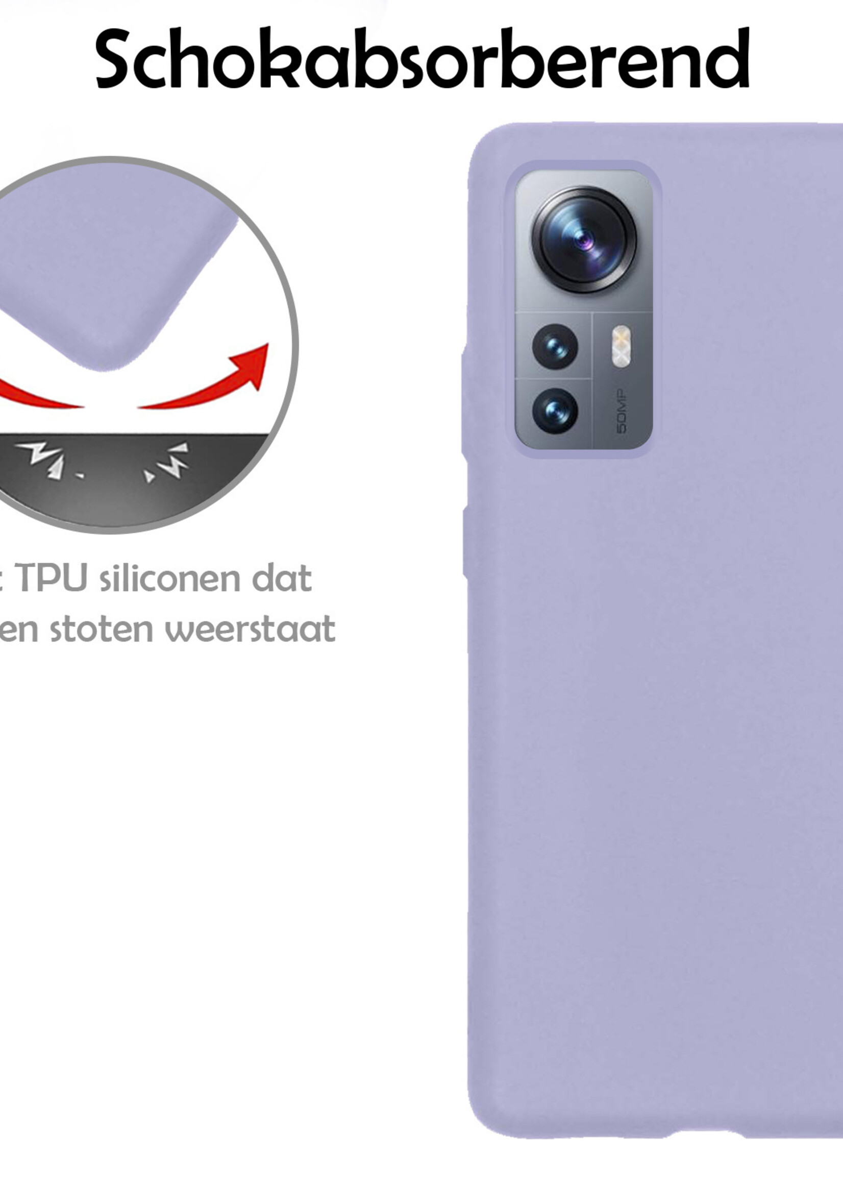 LUQ Hoesje Geschikt voor Xiaomi 12 Pro Hoesje Siliconen Case - Hoes Geschikt voor Xiaomi 12 Pro Hoes Siliconen - Lila - 2 Stuks