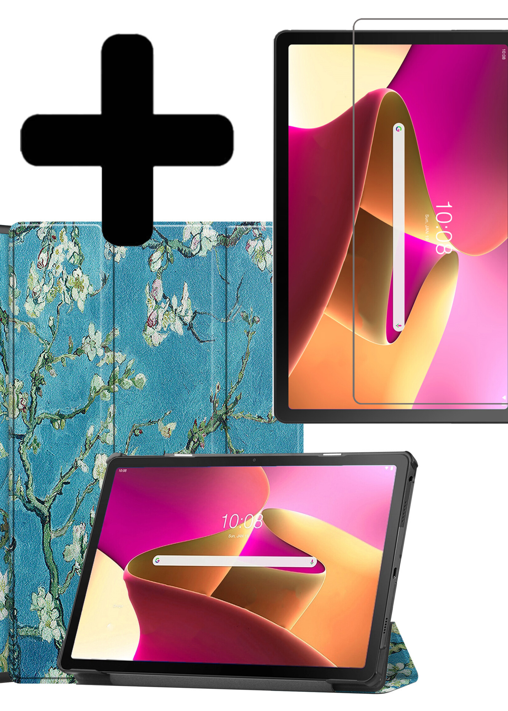 LUQ Hoes Geschikt voor Lenovo Tab M10 Plus 3rd Gen Hoes Luxe Hoesje Book Case Met Screenprotector - Hoesje Geschikt voor Lenovo Tab M10 Plus (3e Gen) Hoes Cover - Bloesem