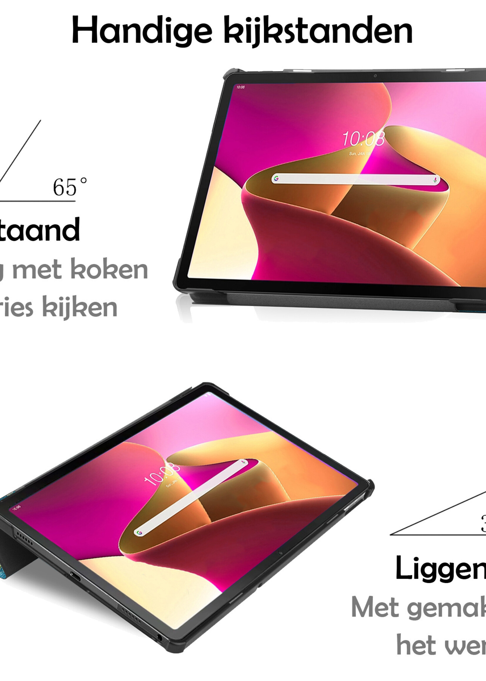 LUQ Hoes Geschikt voor Lenovo Tab M10 Plus 3rd Gen Hoes Luxe Hoesje Book Case Met Screenprotector - Hoesje Geschikt voor Lenovo Tab M10 Plus (3e Gen) Hoes Cover - Bloesem