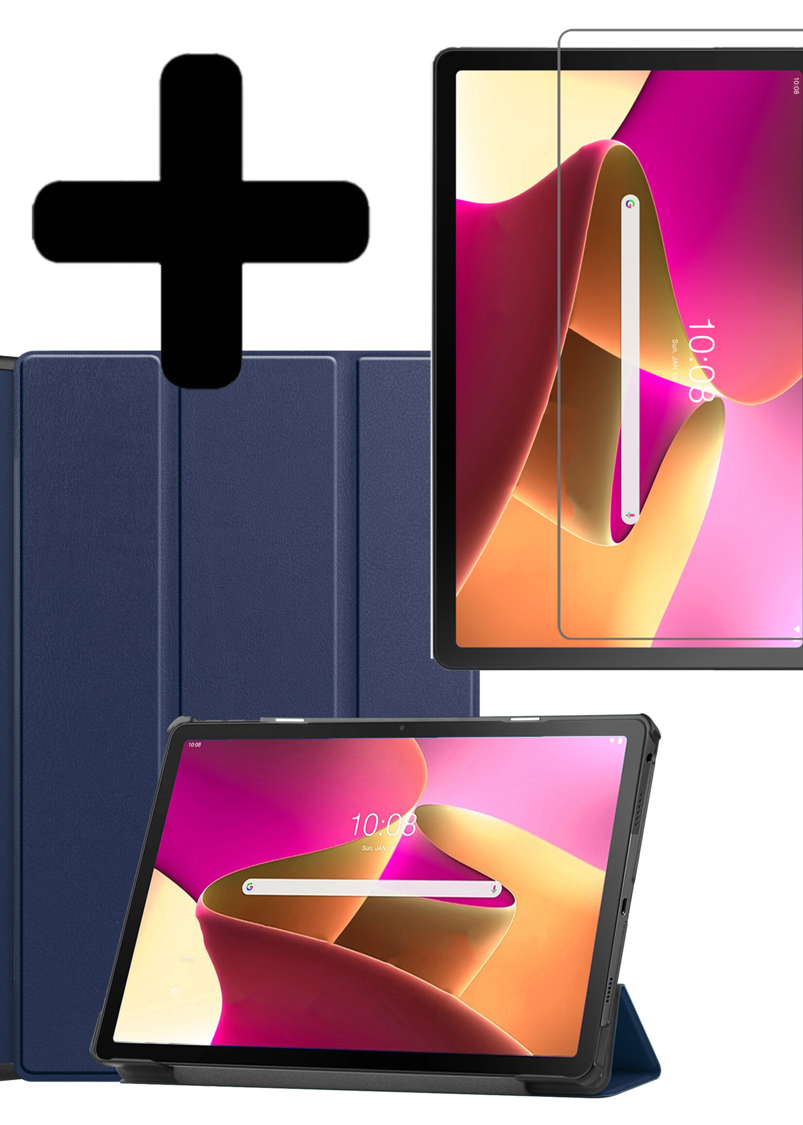 LUQ Hoes Geschikt voor Lenovo Tab M10 Plus 3rd Gen Hoes Luxe Hoesje Book Case Met Screenprotector - Hoesje Geschikt voor Lenovo Tab M10 Plus (3e Gen) Hoes Cover - Donkerblauw