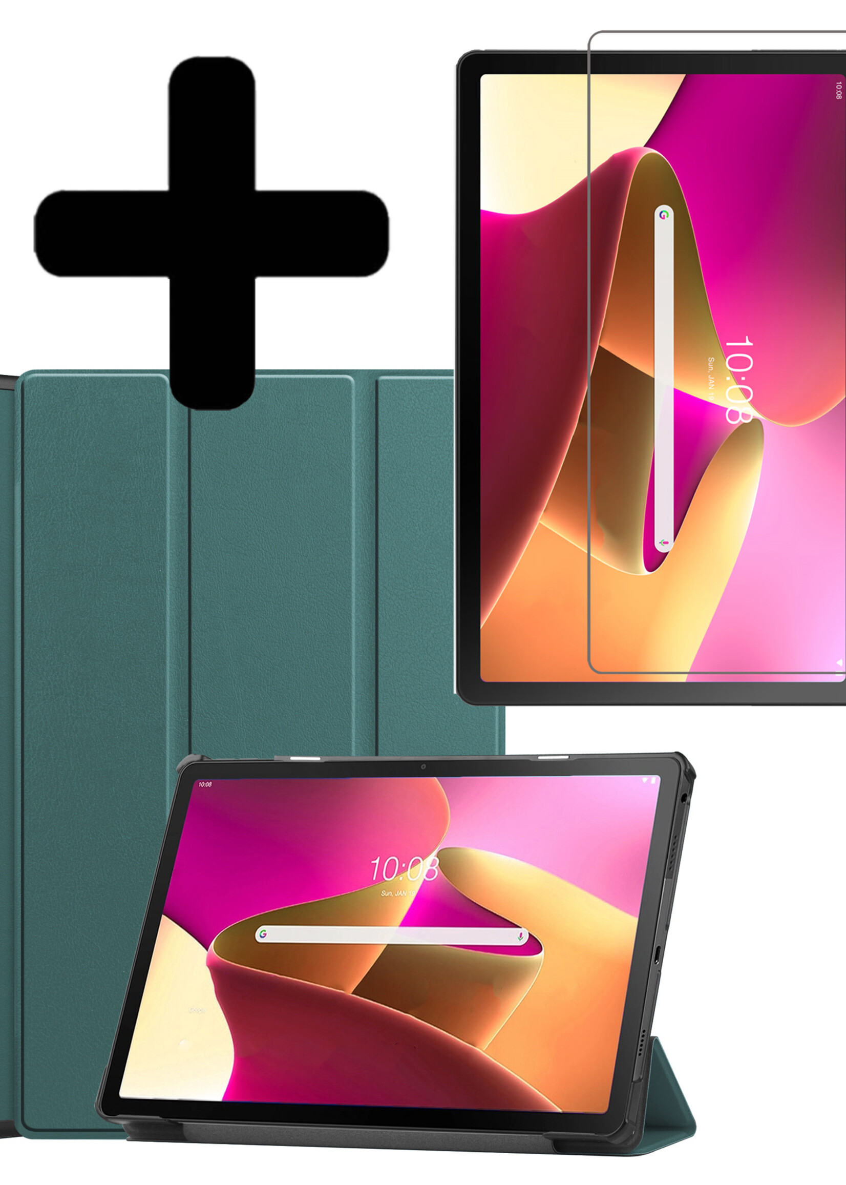 LUQ Hoes Geschikt voor Lenovo Tab M10 Plus 3rd Gen Hoes Luxe Hoesje Book Case Met Screenprotector - Hoesje Geschikt voor Lenovo Tab M10 Plus (3e Gen) Hoes Cover - Donkergroen