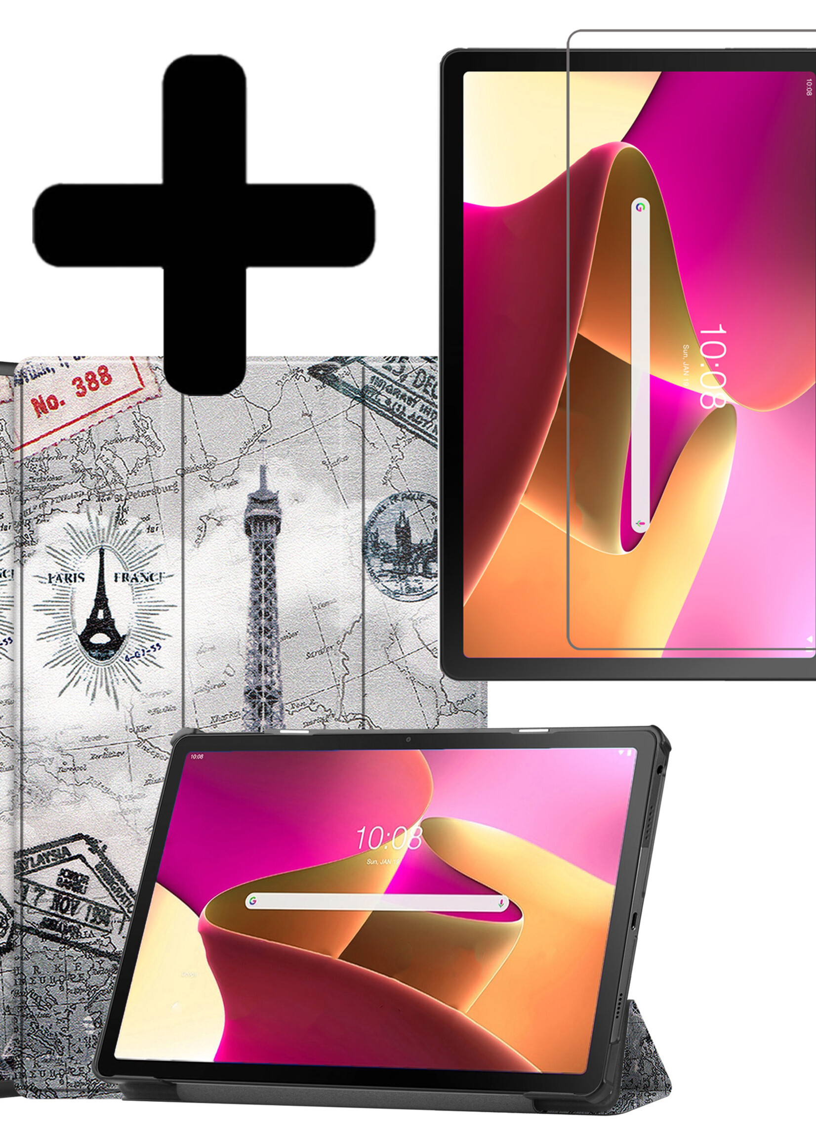 LUQ Hoes Geschikt voor Lenovo Tab M10 Plus 3rd Gen Hoes Luxe Hoesje Book Case Met Screenprotector - Hoesje Geschikt voor Lenovo Tab M10 Plus (3e Gen) Hoes Cover - Eiffeltoren