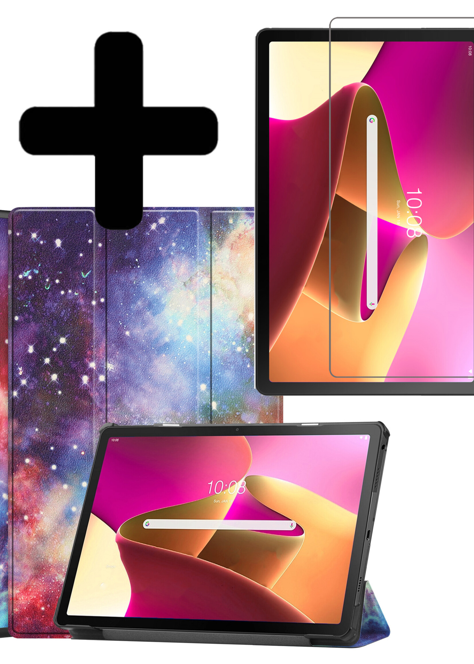 LUQ Hoes Geschikt voor Lenovo Tab M10 Plus 3rd Gen Hoes Luxe Hoesje Book Case Met Screenprotector - Hoesje Geschikt voor Lenovo Tab M10 Plus (3e Gen) Hoes Cover - Galaxy