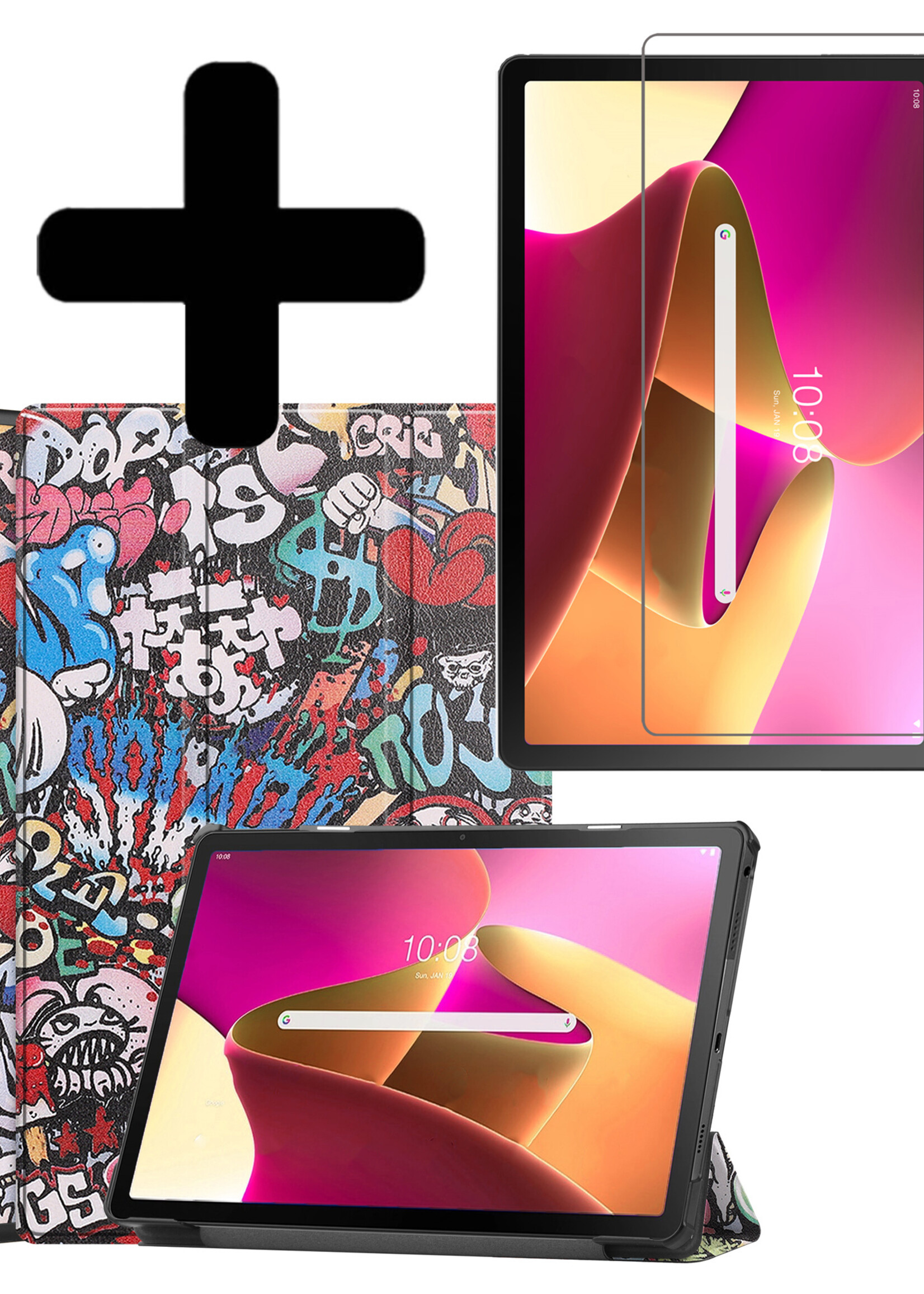 LUQ Hoes Geschikt voor Lenovo Tab M10 Plus 3rd Gen Hoes Luxe Hoesje Book Case Met Screenprotector - Hoesje Geschikt voor Lenovo Tab M10 Plus (3e Gen) Hoes Cover - Graffity