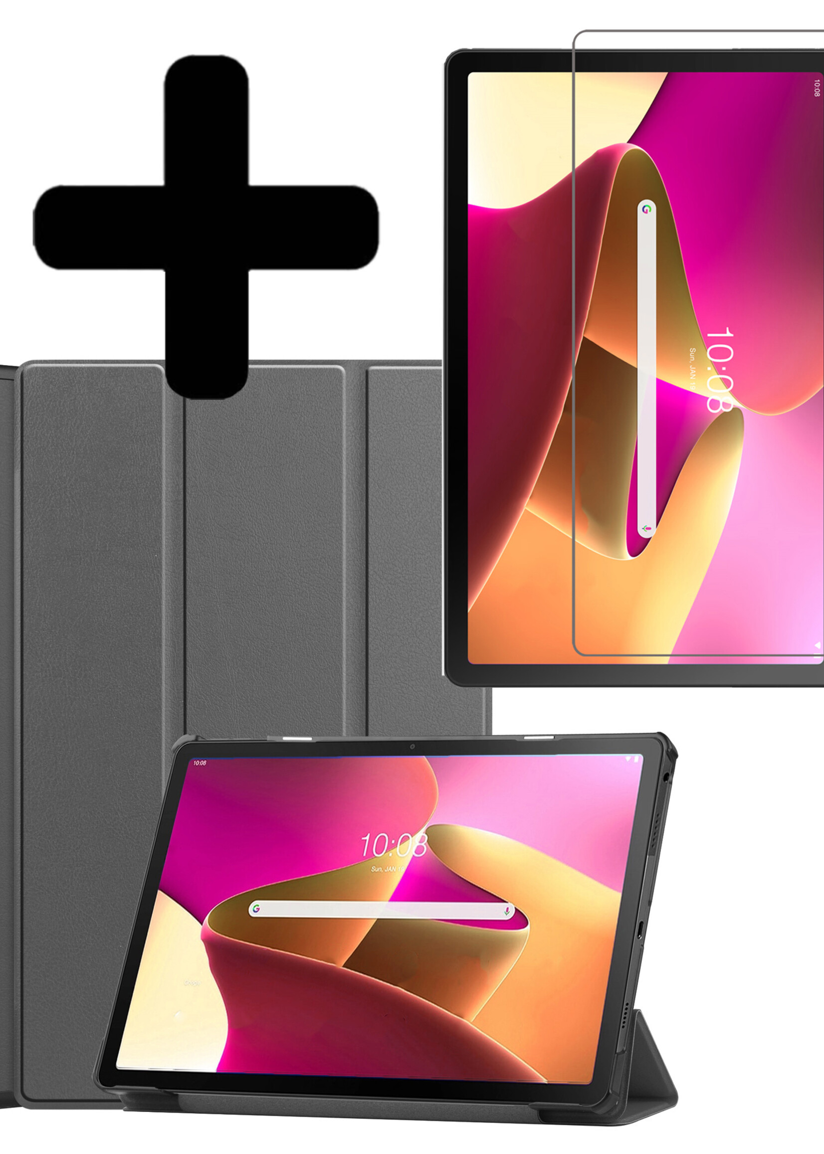 LUQ Hoes Geschikt voor Lenovo Tab M10 Plus 3rd Gen Hoes Luxe Hoesje Book Case Met Screenprotector - Hoesje Geschikt voor Lenovo Tab M10 Plus (3e Gen) Hoes Cover - Grijs