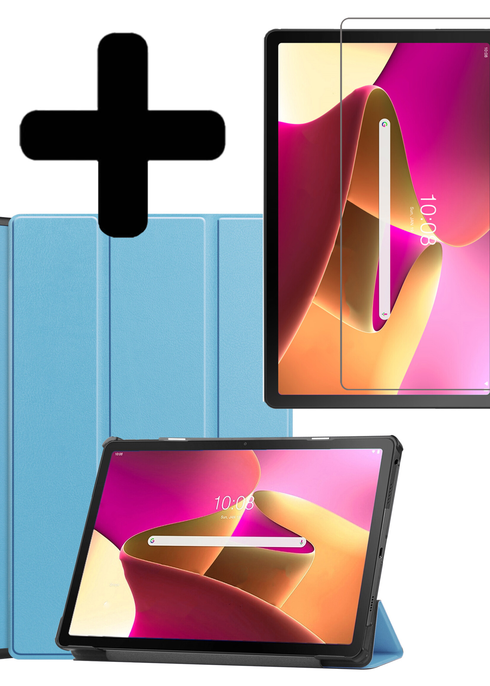 LUQ Hoes Geschikt voor Lenovo Tab M10 Plus 3rd Gen Hoes Luxe Hoesje Book Case Met Screenprotector - Hoesje Geschikt voor Lenovo Tab M10 Plus (3e Gen) Hoes Cover - Lichtblauw