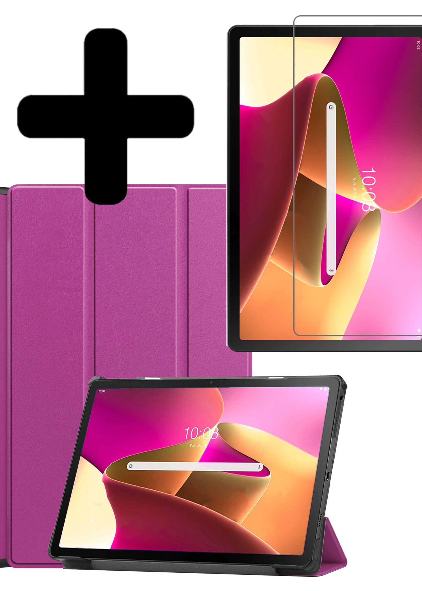 LUQ Hoes Geschikt voor Lenovo Tab M10 Plus 3rd Gen Hoes Luxe Hoesje Book Case Met Screenprotector - Hoesje Geschikt voor Lenovo Tab M10 Plus (3e Gen) Hoes Cover - Paars