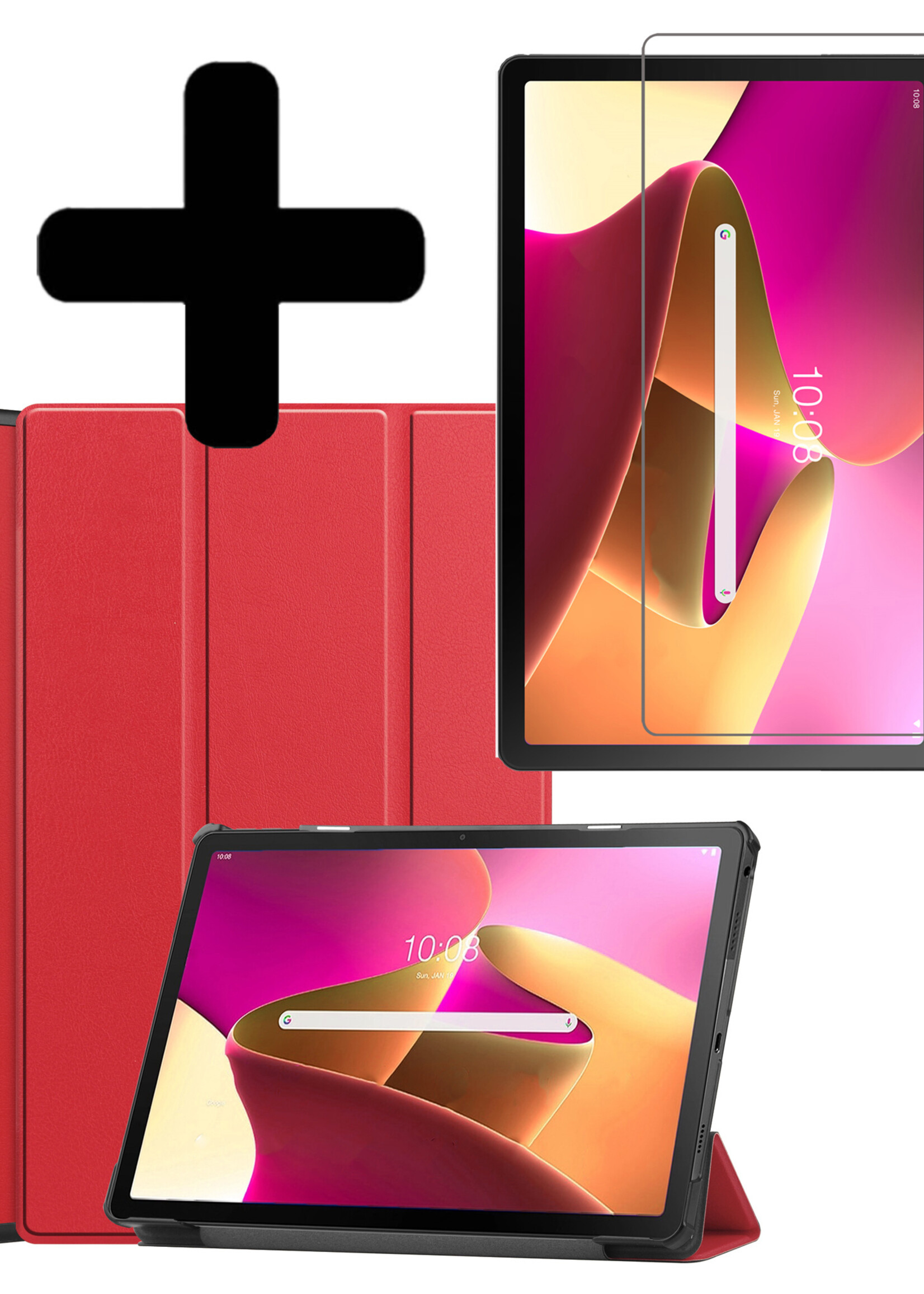 LUQ Hoes Geschikt voor Lenovo Tab M10 Plus 3rd Gen Hoes Luxe Hoesje Book Case Met Screenprotector - Hoesje Geschikt voor Lenovo Tab M10 Plus (3e Gen) Hoes Cover - Rood