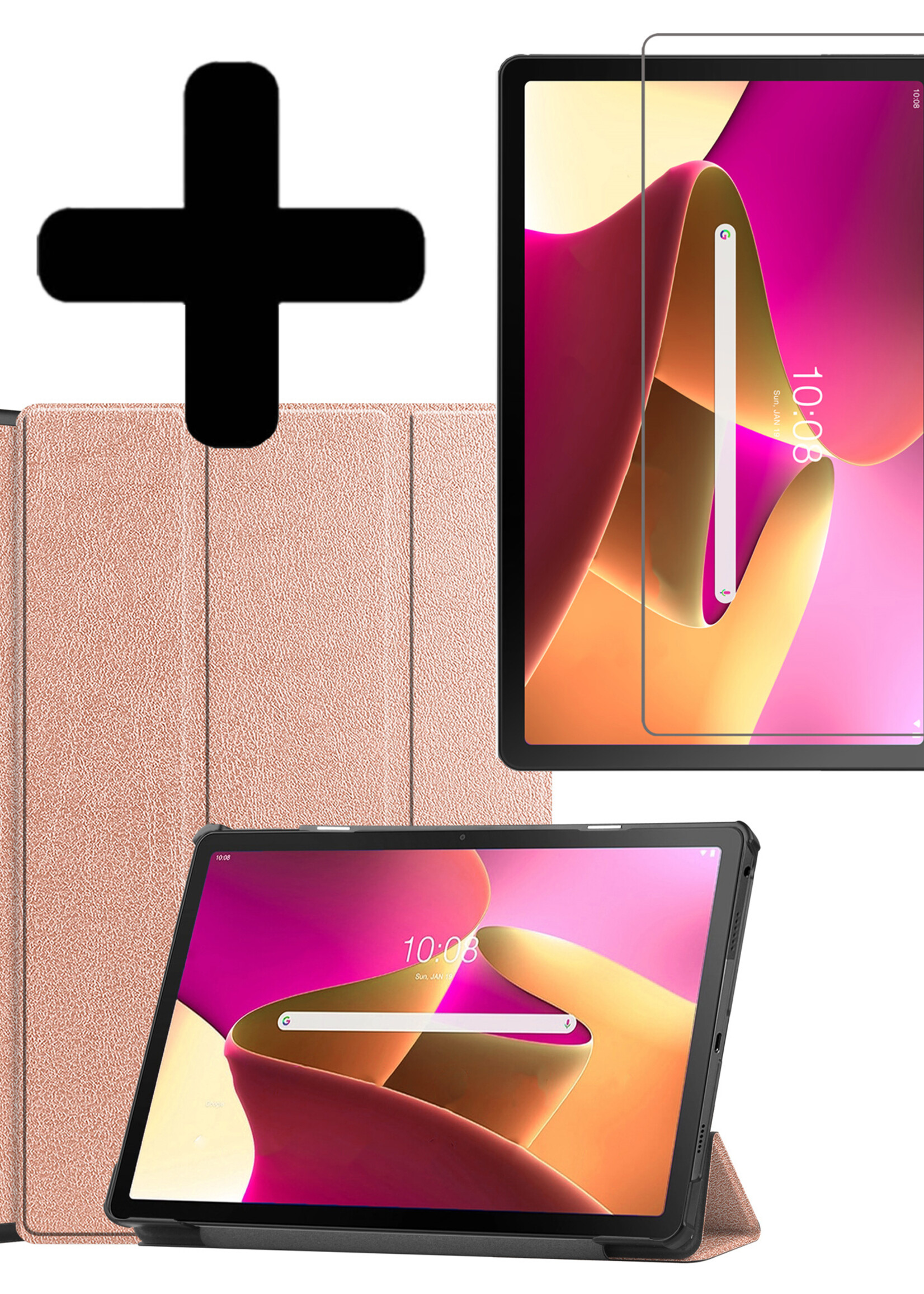 LUQ Hoes Geschikt voor Lenovo Tab M10 Plus 3rd Gen Hoes Luxe Hoesje Book Case Met Screenprotector - Hoesje Geschikt voor Lenovo Tab M10 Plus (3e Gen) Hoes Cover - Rosé goud
