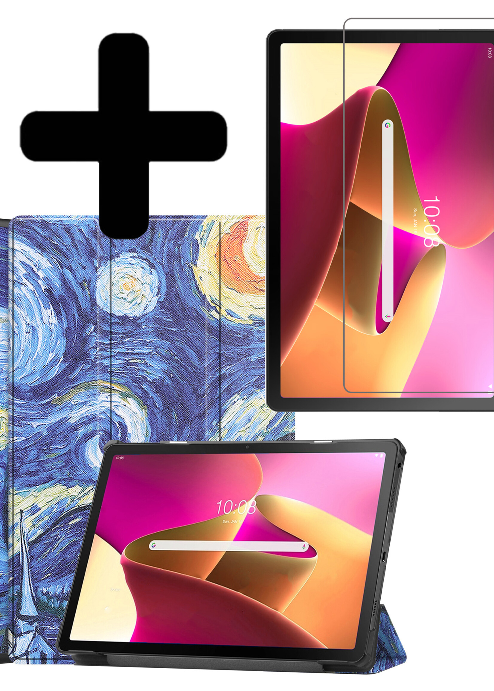 LUQ Hoes Geschikt voor Lenovo Tab M10 Plus 3rd Gen Hoes Luxe Hoesje Book Case Met Screenprotector - Hoesje Geschikt voor Lenovo Tab M10 Plus (3e Gen) Hoes Cover - Sterrenhemel