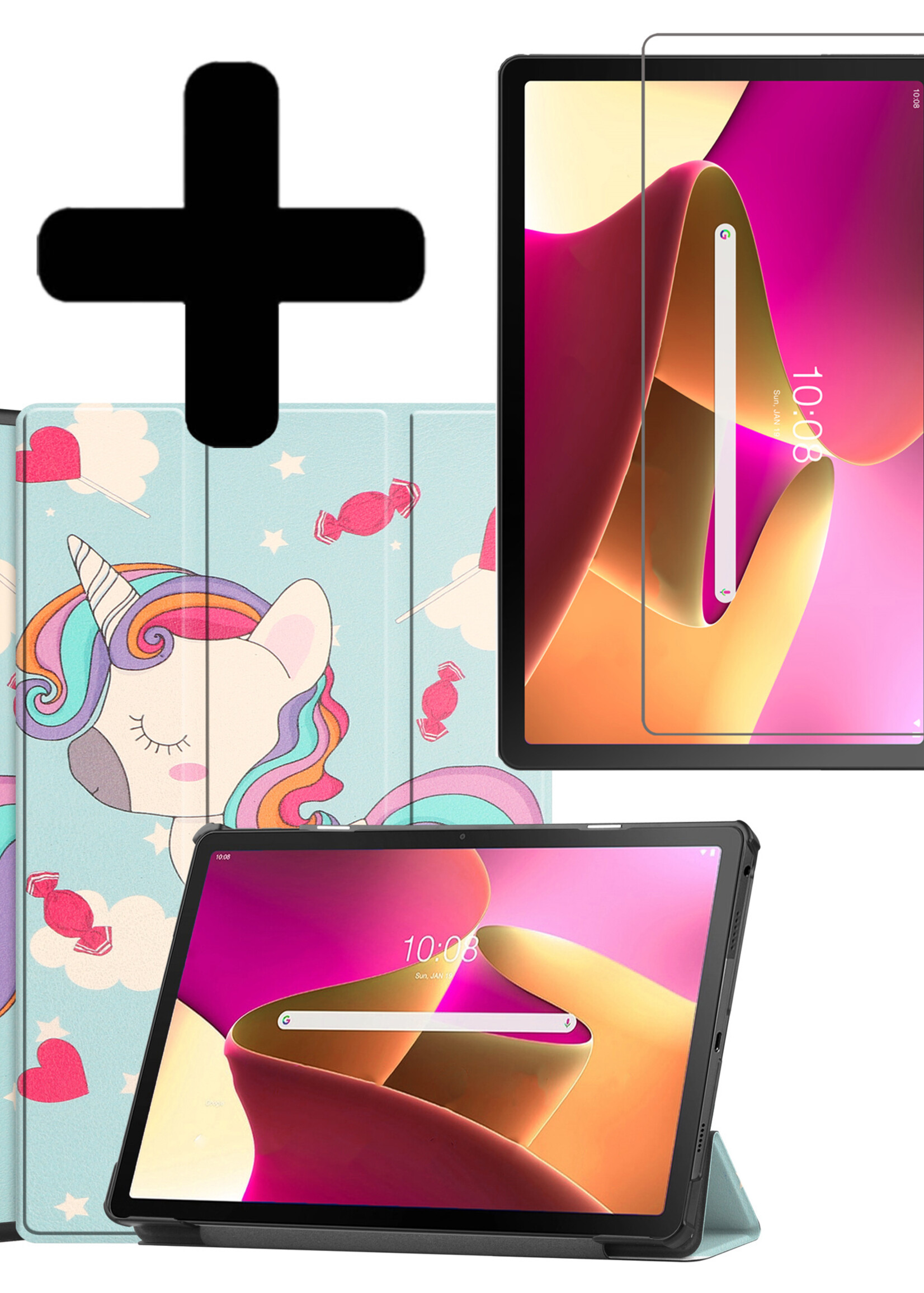 LUQ Hoes Geschikt voor Lenovo Tab M10 Plus 3rd Gen Hoes Luxe Hoesje Book Case Met Screenprotector - Hoesje Geschikt voor Lenovo Tab M10 Plus (3e Gen) Hoes Cover - Eenhoorn