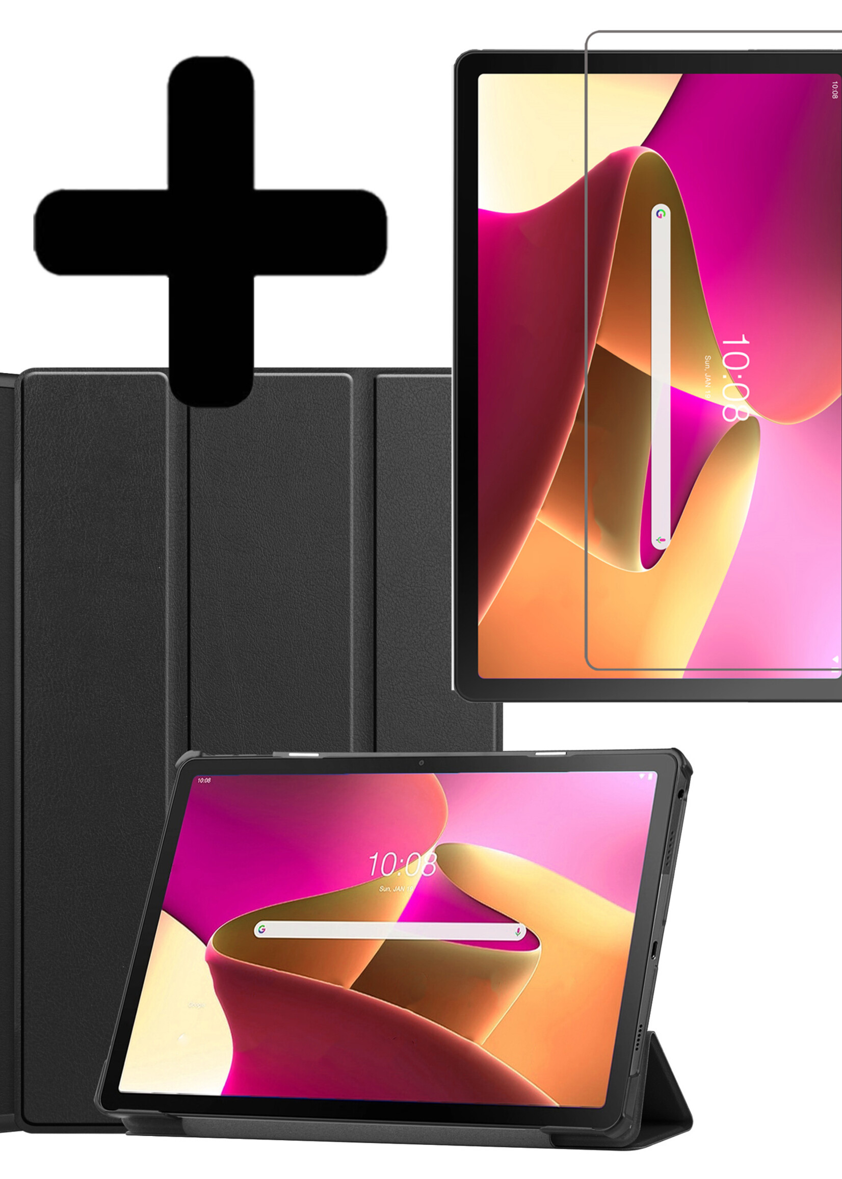 LUQ Hoes Geschikt voor Lenovo Tab M10 Plus 3rd Gen Hoes Luxe Hoesje Book Case Met Screenprotector - Hoesje Geschikt voor Lenovo Tab M10 Plus (3e Gen) Hoes Cover - Zwart