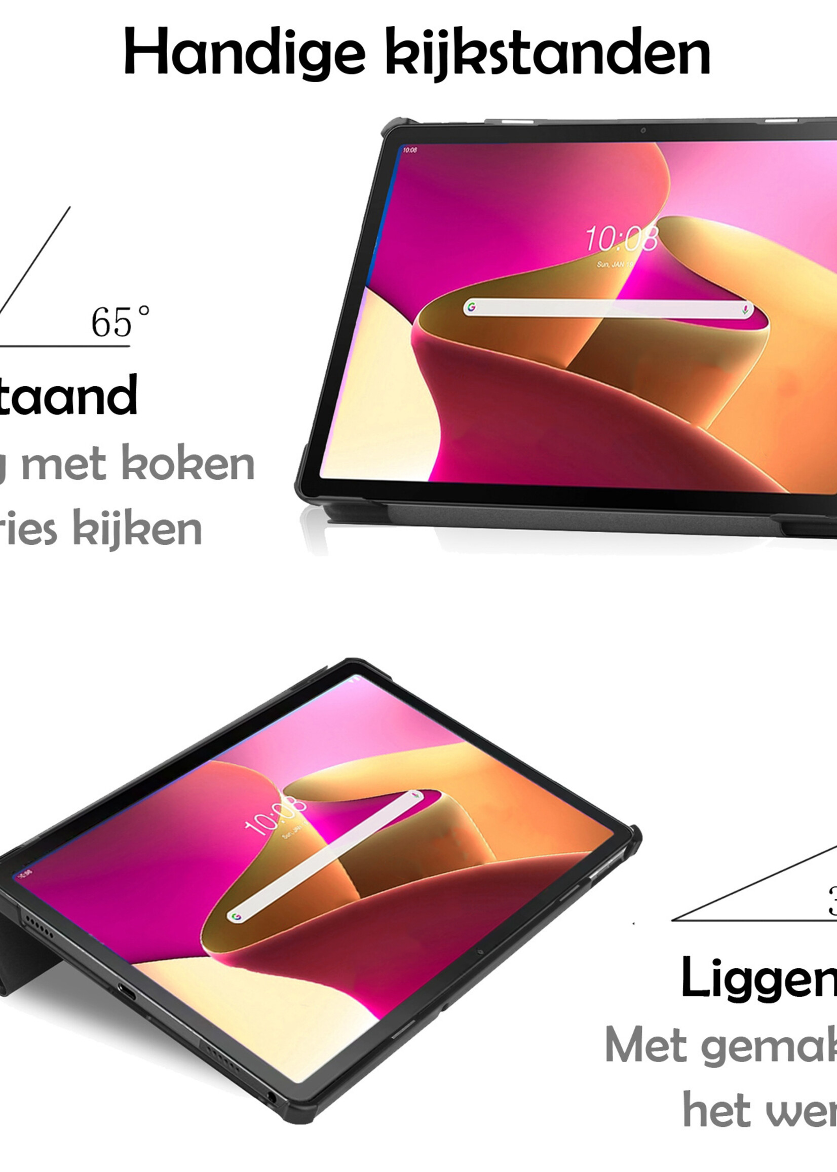LUQ Hoes Geschikt voor Lenovo Tab M10 Plus 3rd Gen Hoes Luxe Hoesje Book Case Met Screenprotector - Hoesje Geschikt voor Lenovo Tab M10 Plus (3e Gen) Hoes Cover - Zwart