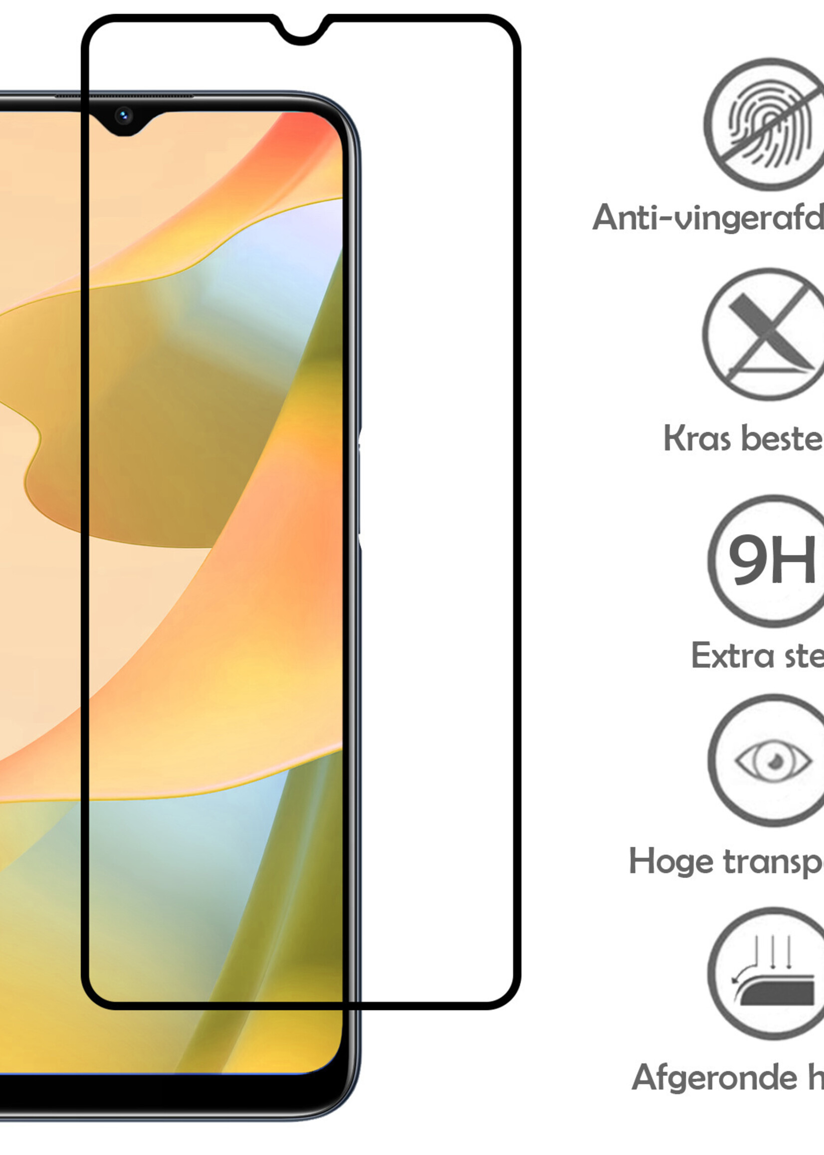 LUQ Screenprotector Geschikt voor OPPO A16s Screenprotector Glas Full Cover - Screenprotector Geschikt voor OPPO A16s Screenprotector Full Cover