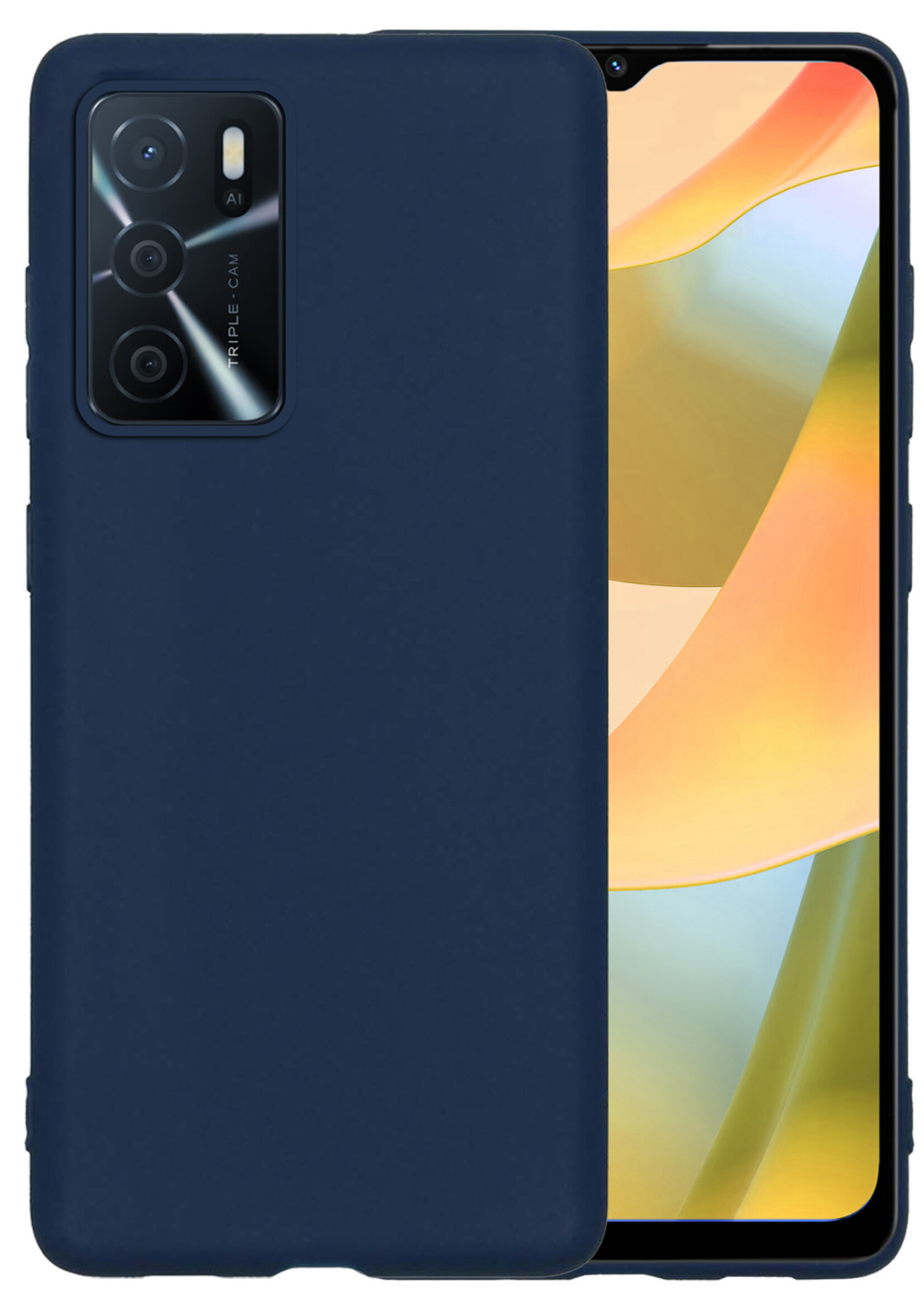 LUQ Hoesje Geschikt voor OPPO A16s Hoesje Siliconen Case - Hoes Geschikt voor OPPO A16s Hoes Siliconen - Donkerblauw