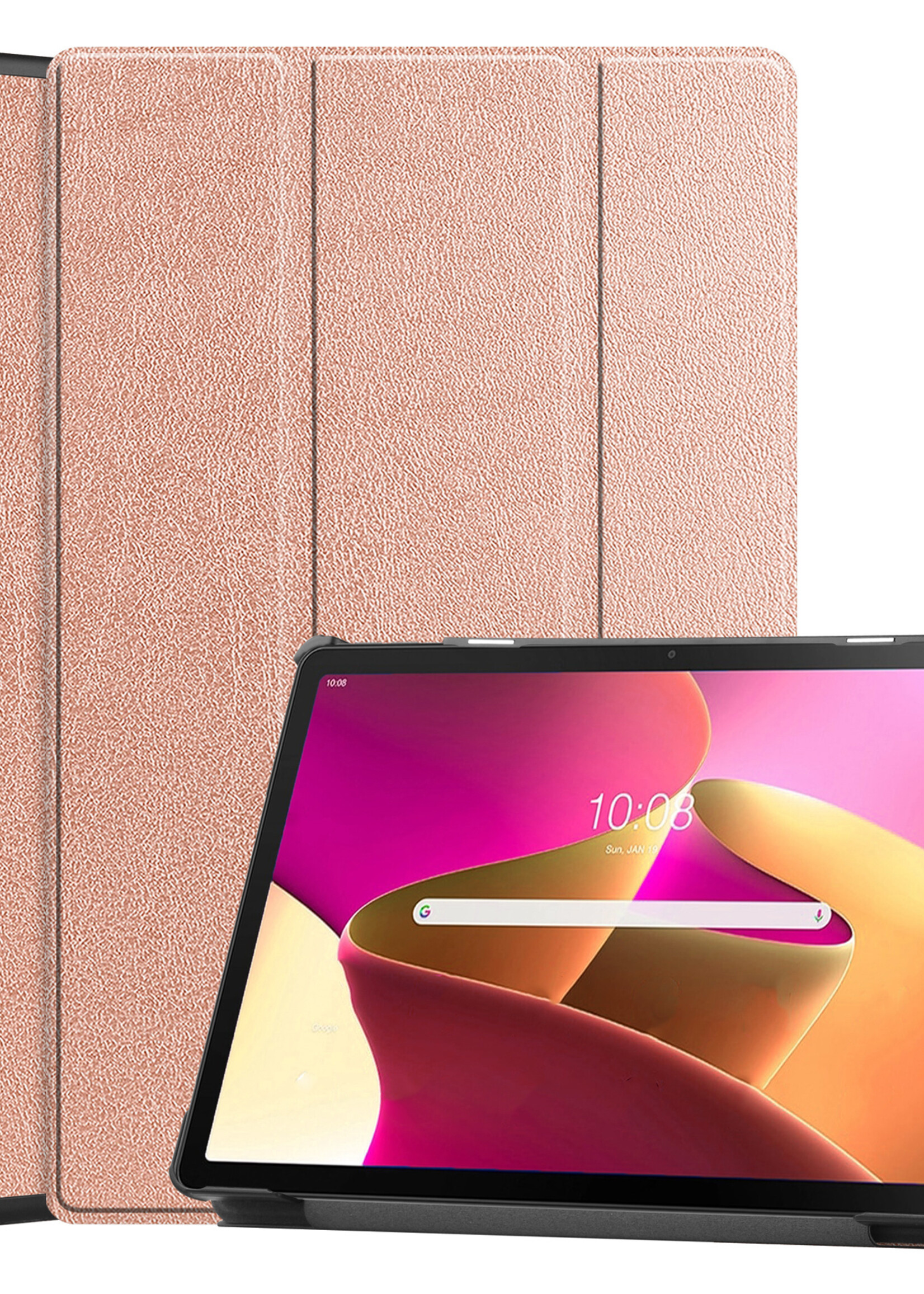 LUQ Hoes Geschikt voor Lenovo Tab M10 Plus 3rd Gen Hoes Luxe Hoesje Book Case - Hoesje Geschikt voor Lenovo Tab M10 Plus (3e Gen) Hoes Cover - Rosé goud