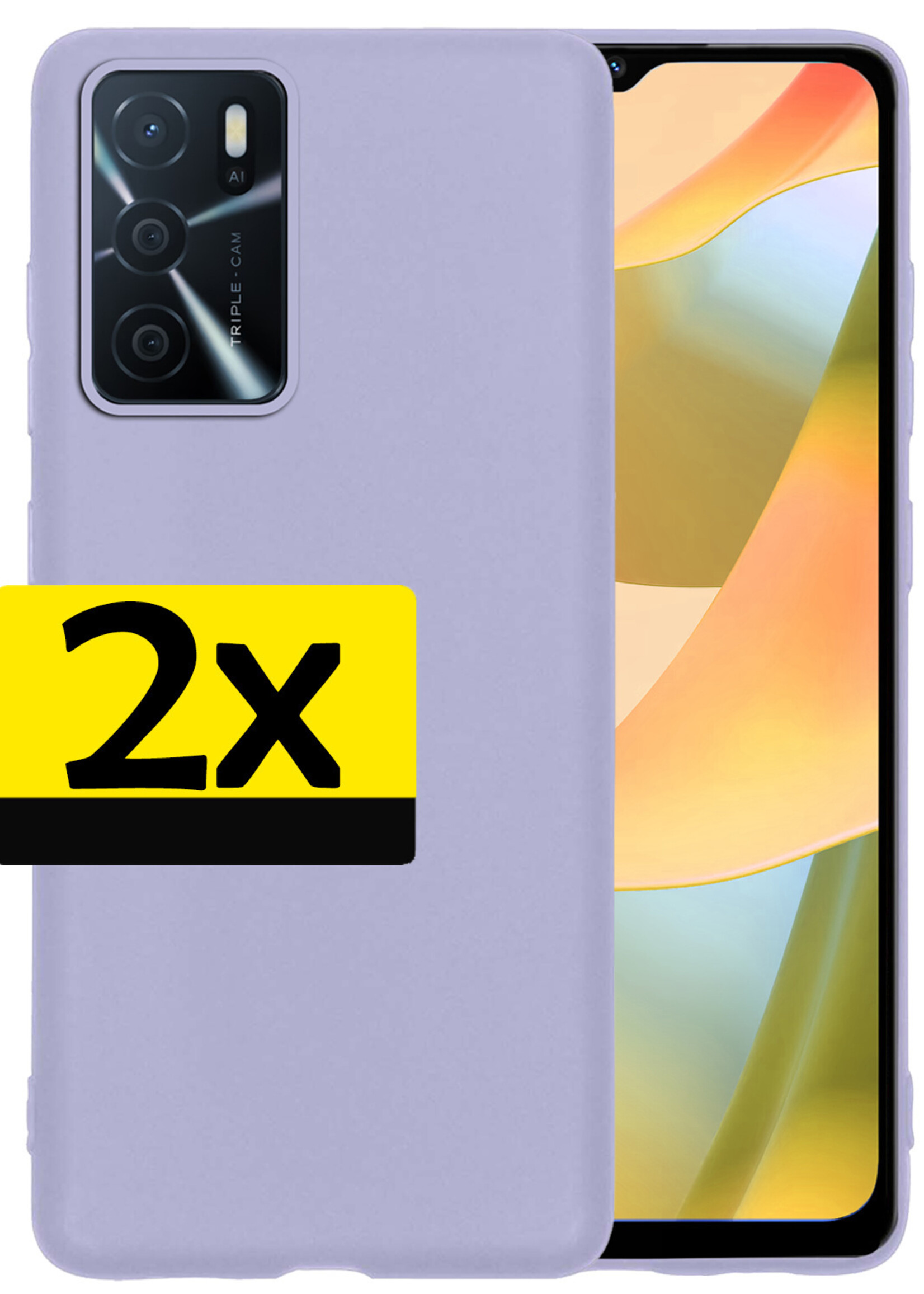 LUQ Hoesje Geschikt voor OPPO A16s Hoesje Siliconen Case - Hoes Geschikt voor OPPO A16s Hoes Siliconen - Lila - 2 Stuks