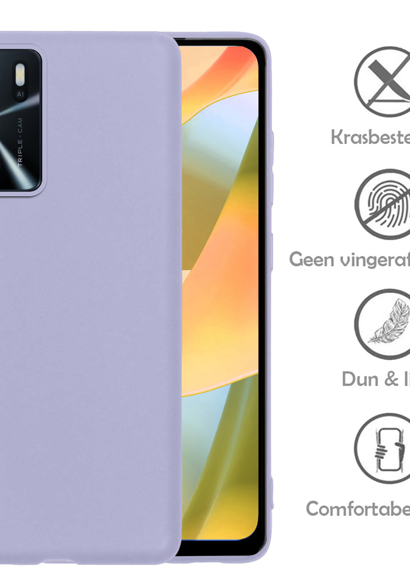 LUQ Hoesje Geschikt voor OPPO A16s Hoesje Siliconen Case - Hoes Geschikt voor OPPO A16s Hoes Siliconen - Lila - 2 Stuks