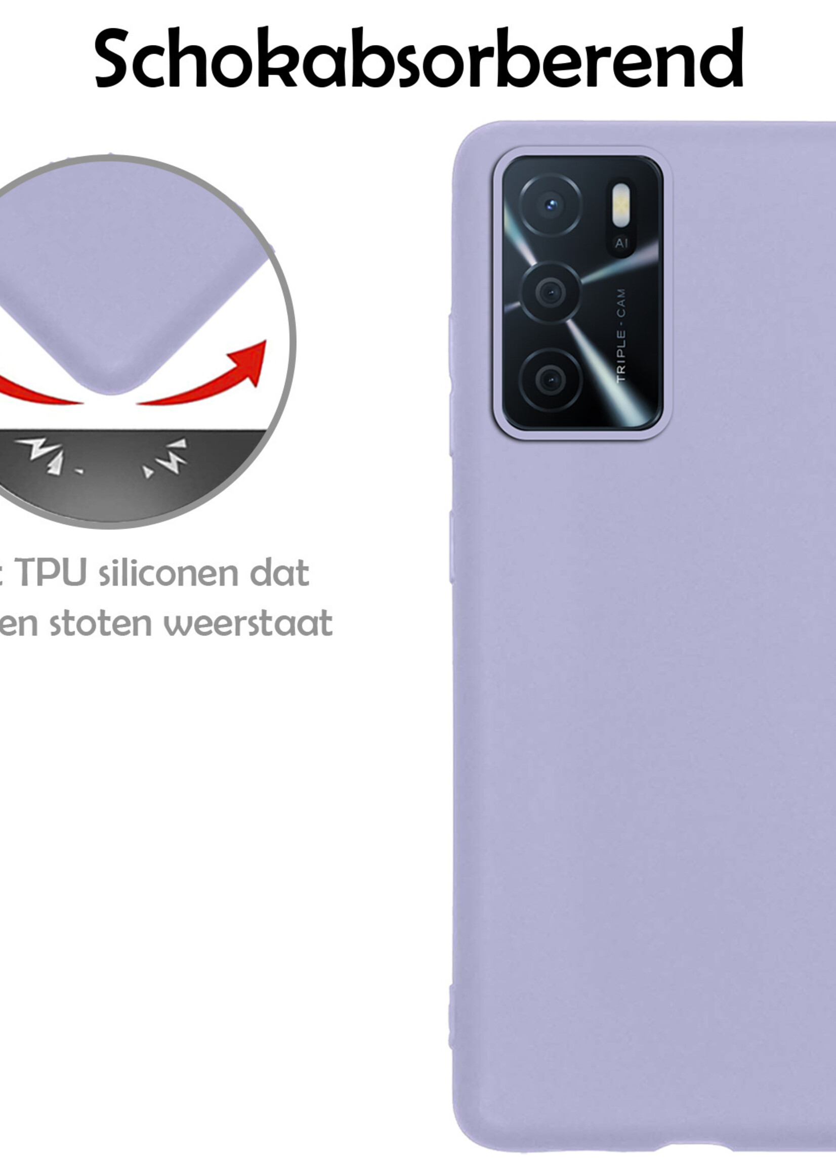 LUQ Hoesje Geschikt voor OPPO A16s Hoesje Siliconen Case - Hoes Geschikt voor OPPO A16s Hoes Siliconen - Lila - 2 Stuks