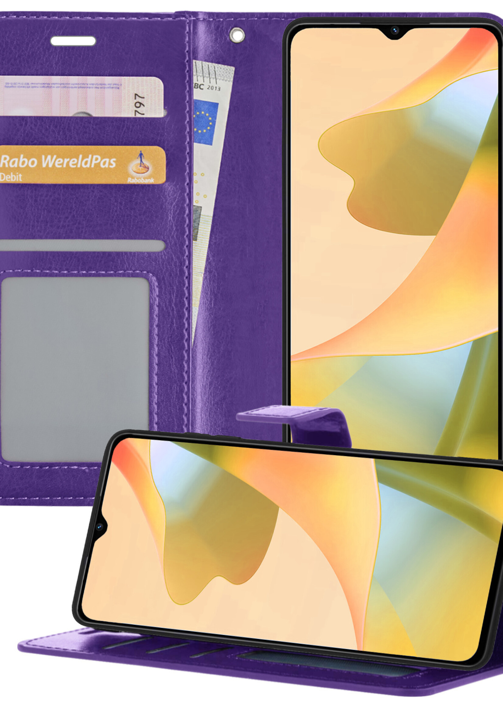 LUQ Hoesje Geschikt voor OPPO A16s Hoesje Book Case Hoes Wallet Cover - Hoes Geschikt voor OPPO A16s Hoesje Bookcase Hoes - Paars