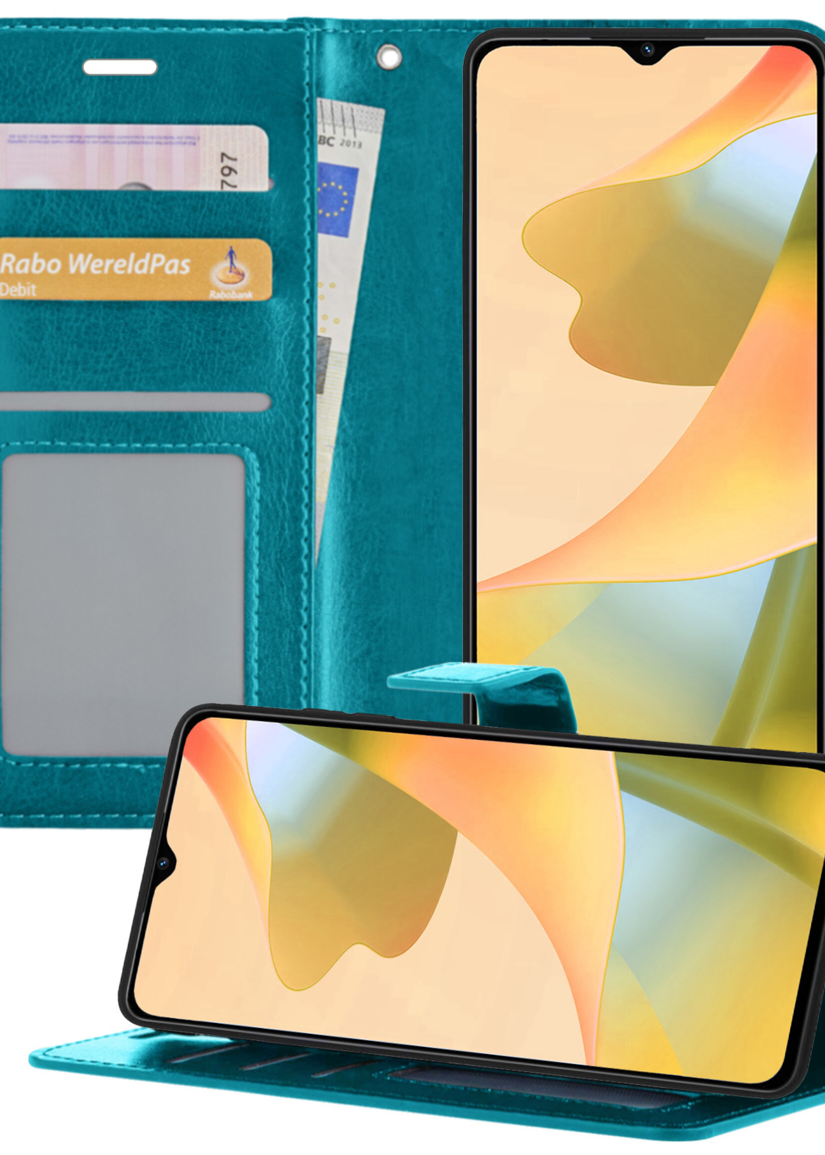LUQ Hoesje Geschikt voor OPPO A16s Hoesje Book Case Hoes Wallet Cover - Hoes Geschikt voor OPPO A16s Hoesje Bookcase Hoes - Turquoise