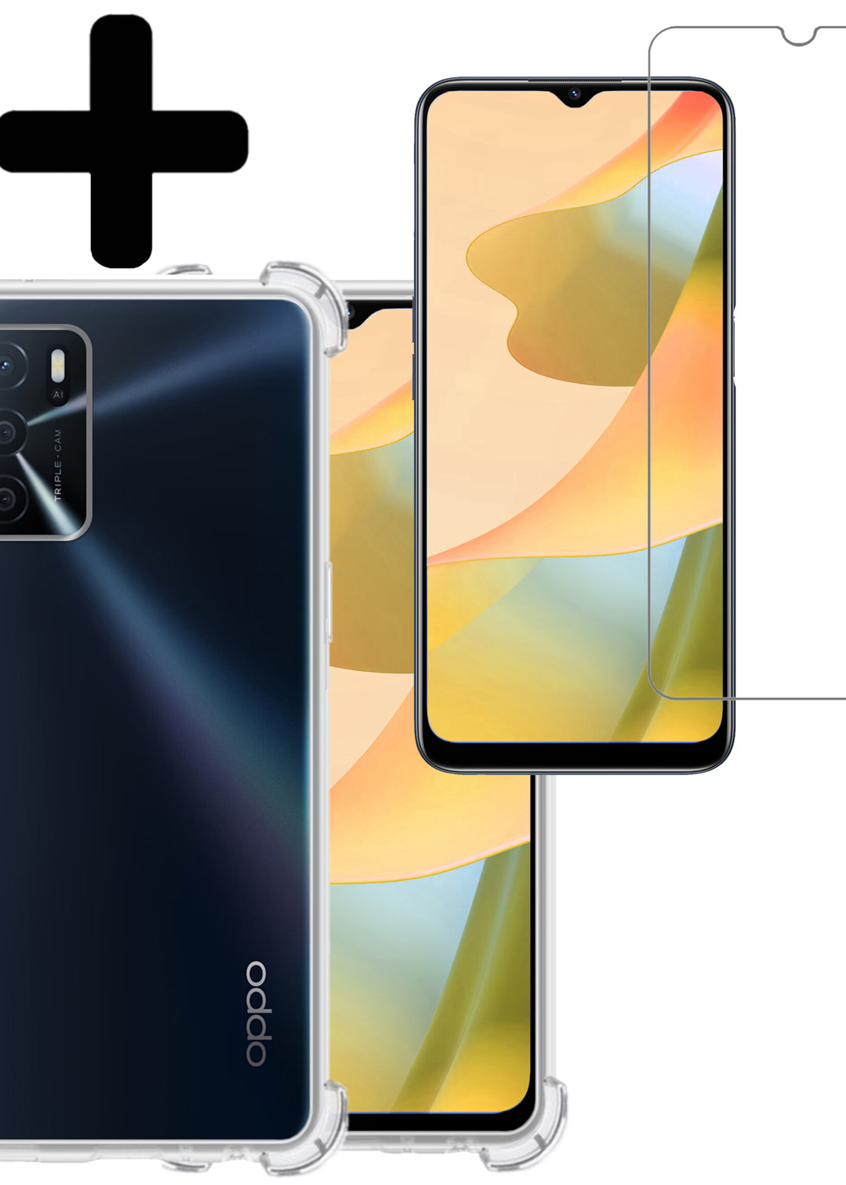 LUQ Hoesje Geschikt voor OPPO A16s Hoesje Shockproof Case Siliconen Met Screenprotector - Hoes Geschikt voor OPPO A16s Hoes Cover Siliconen - Transparant