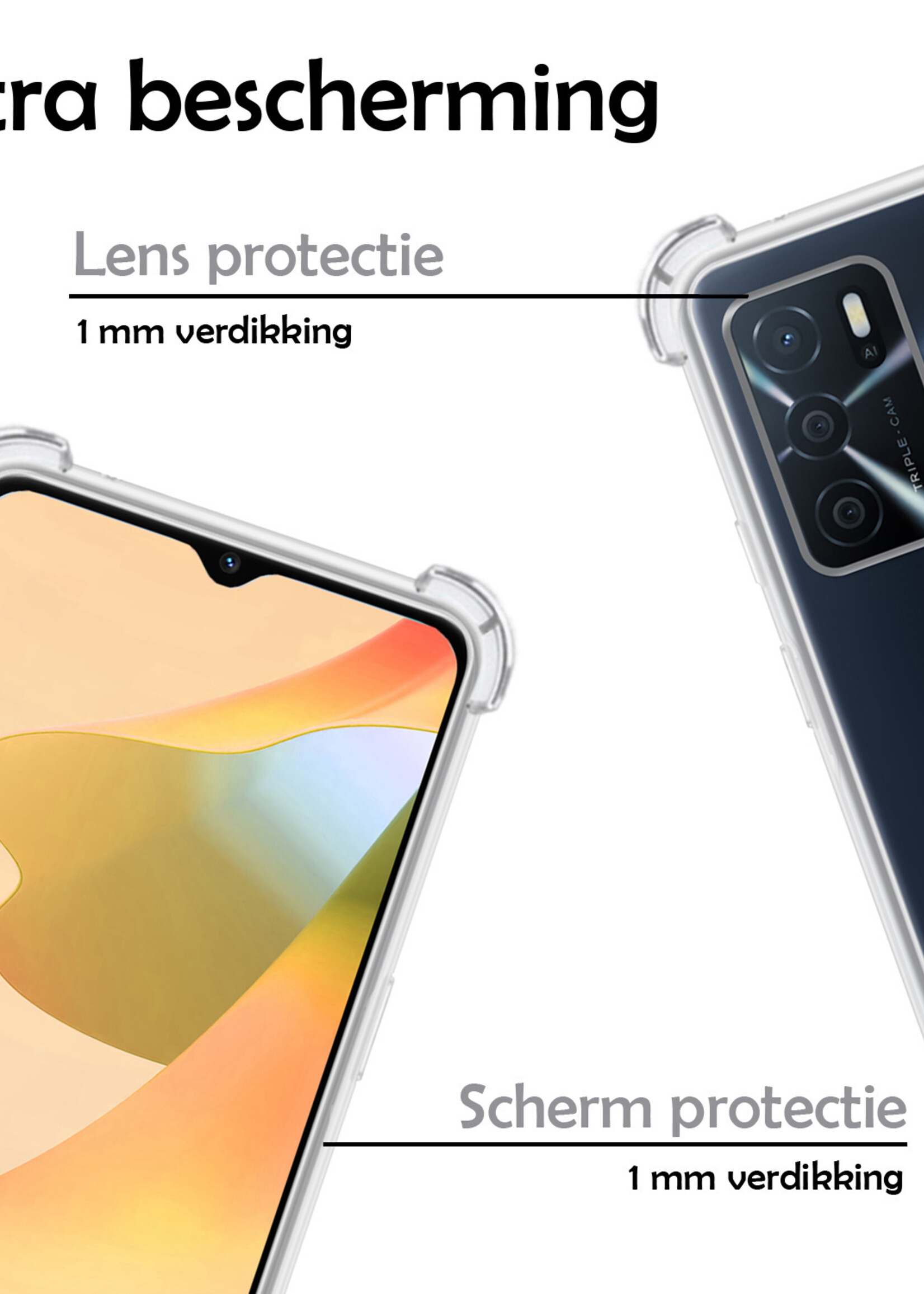 LUQ Hoesje Geschikt voor OPPO A16s Hoesje Shockproof Case Siliconen Met Screenprotector - Hoes Geschikt voor OPPO A16s Hoes Cover Siliconen - Transparant