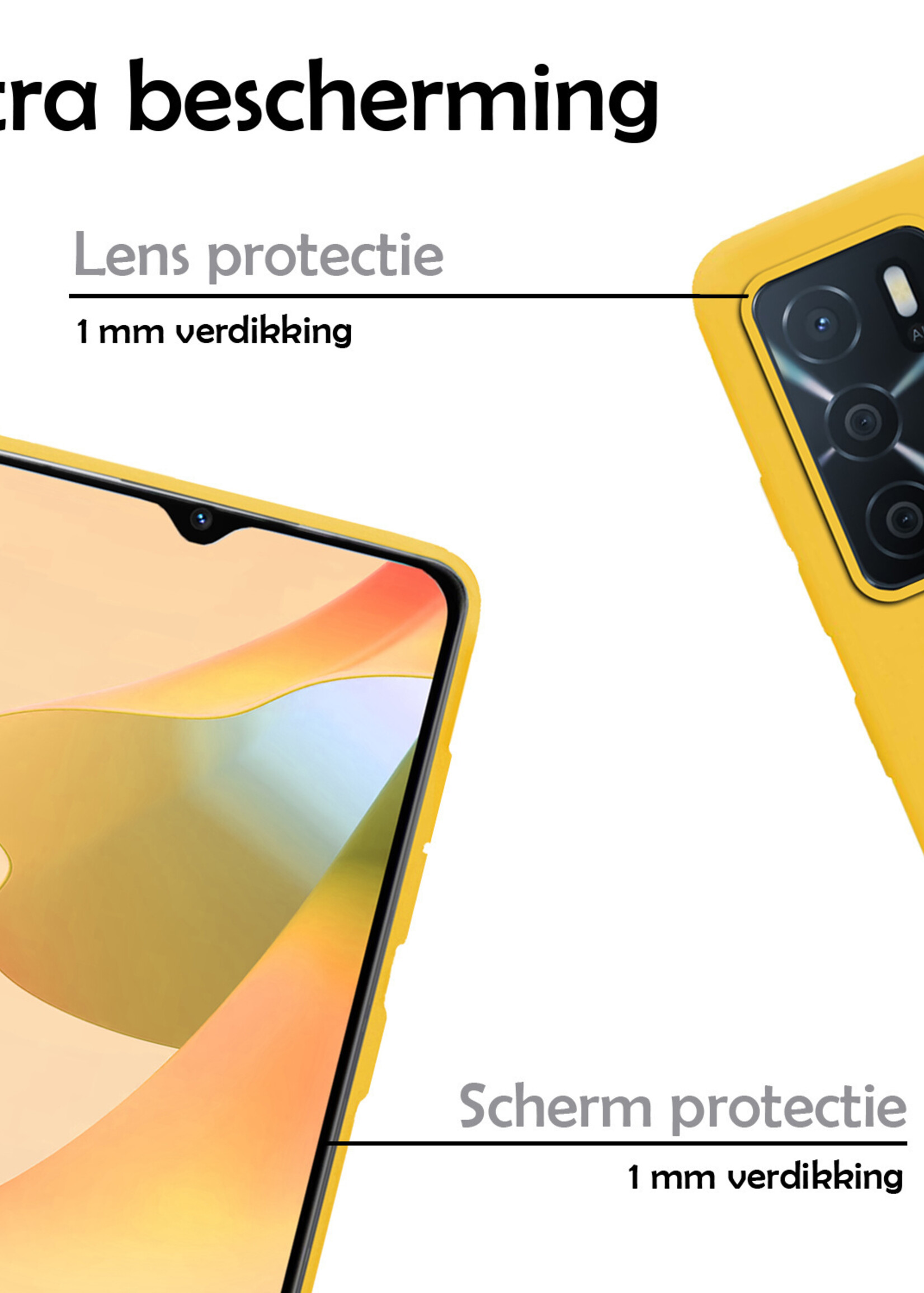 LUQ Hoesje Geschikt voor OPPO A16s Hoesje Siliconen Case Met Screenprotector - Hoes Geschikt voor OPPO A16s Hoes Siliconen - Geel