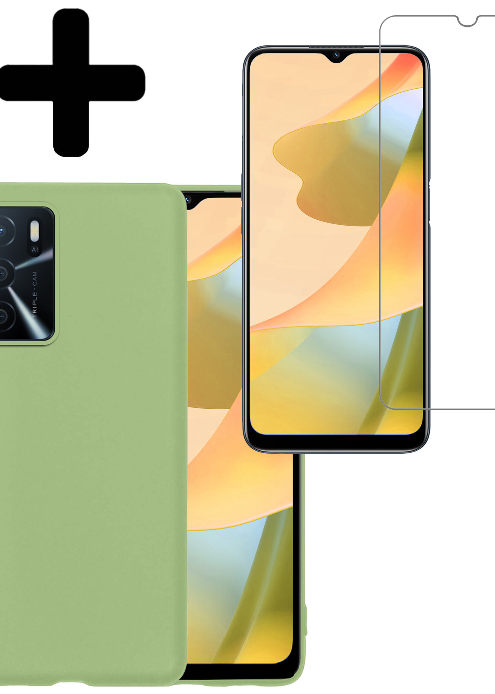 LUQ Hoesje Geschikt voor OPPO A16s Hoesje Siliconen Case Met Screenprotector - Hoes Geschikt voor OPPO A16s Hoes Siliconen - Groen