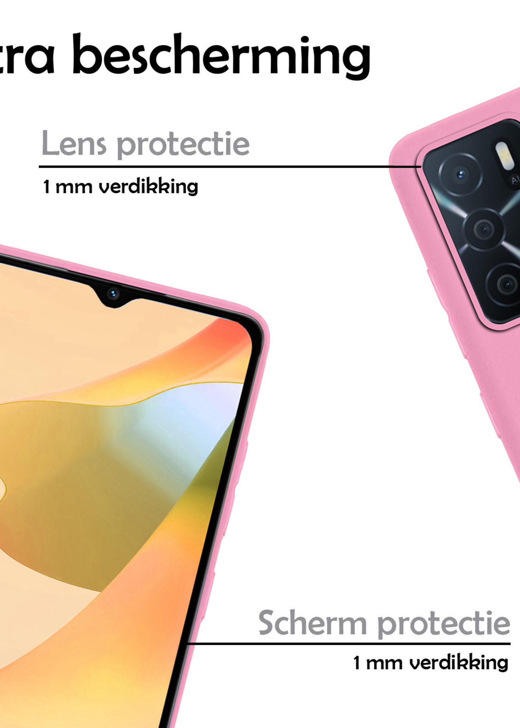 LUQ Hoesje Geschikt voor OPPO A16s Hoesje Siliconen Case Met Screenprotector - Hoes Geschikt voor OPPO A16s Hoes Siliconen - Lichtroze