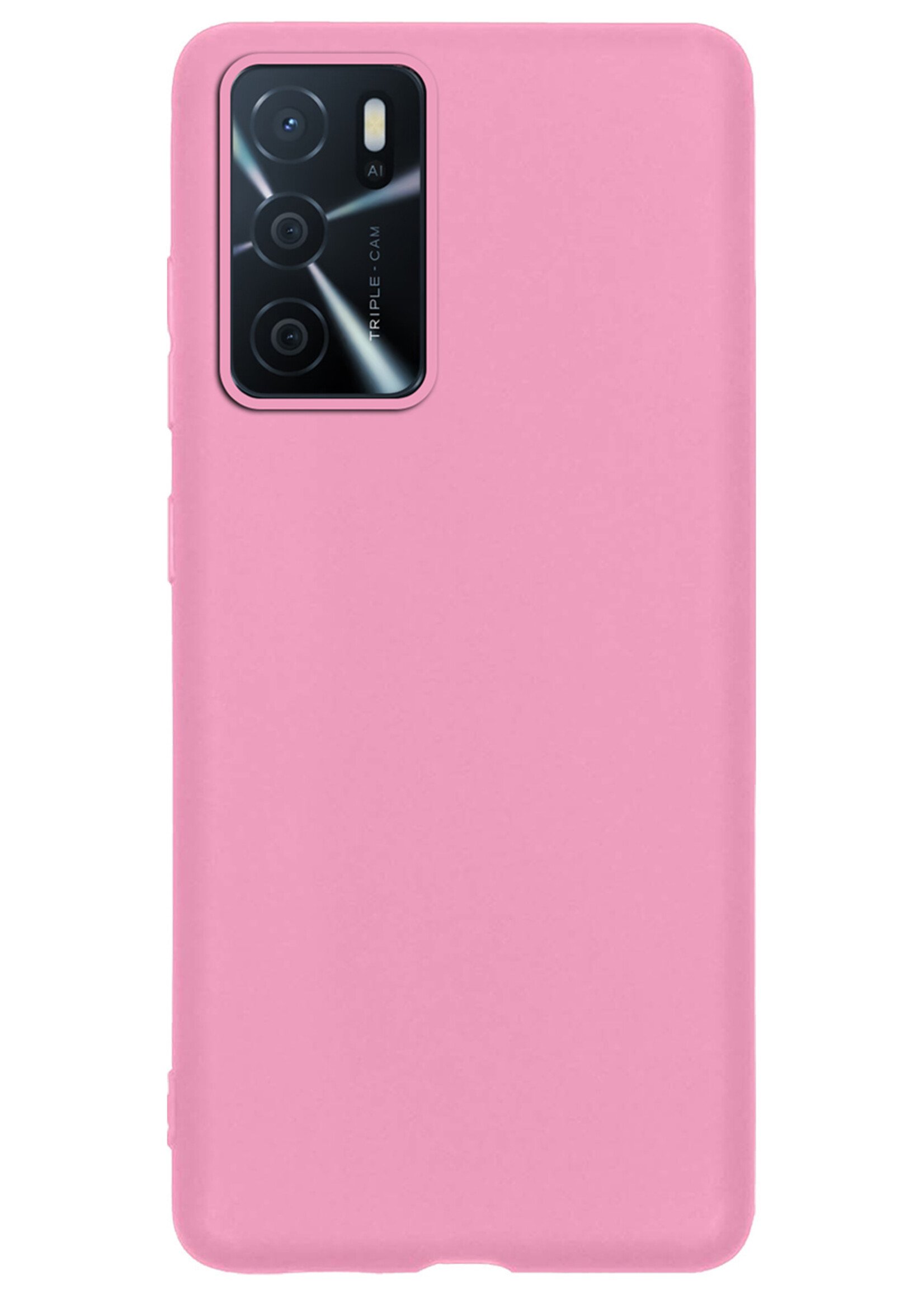 LUQ Hoesje Geschikt voor OPPO A16s Hoesje Siliconen Case Met Screenprotector - Hoes Geschikt voor OPPO A16s Hoes Siliconen - Lichtroze