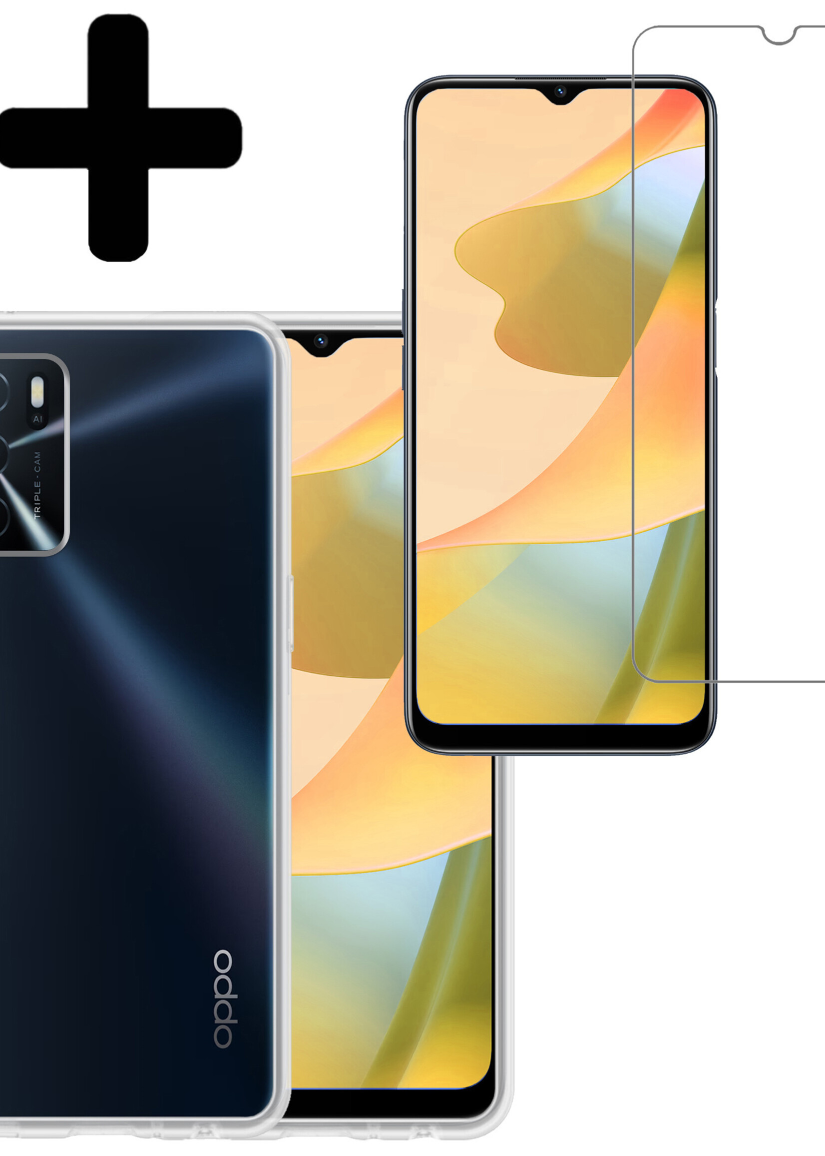 LUQ Hoesje Geschikt voor OPPO A16s Hoesje Siliconen Case Met Screenprotector - Hoes Geschikt voor OPPO A16s Hoes Siliconen - Transparant